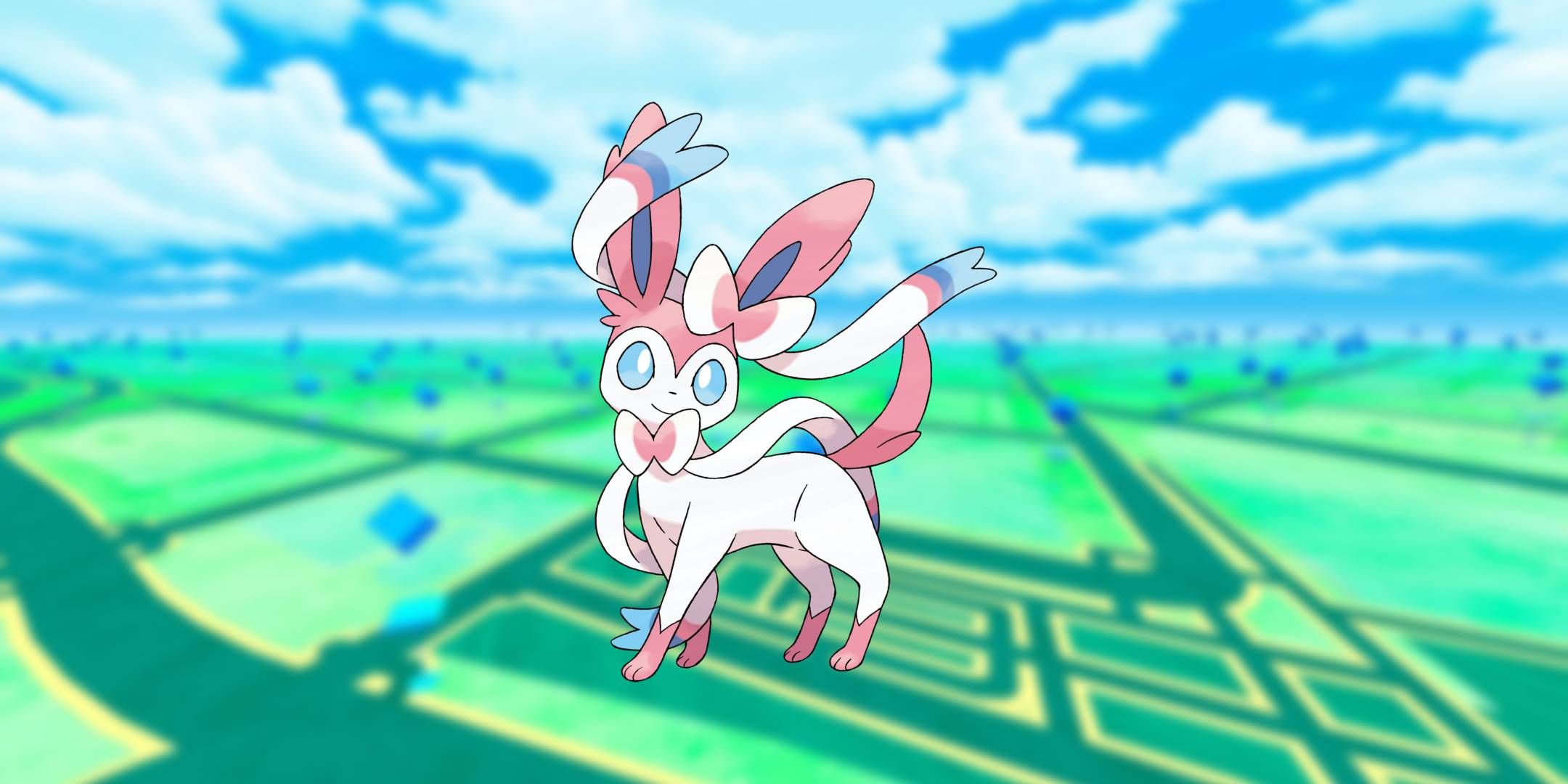 Official artwork of Sylveon from Pokmeon Go.