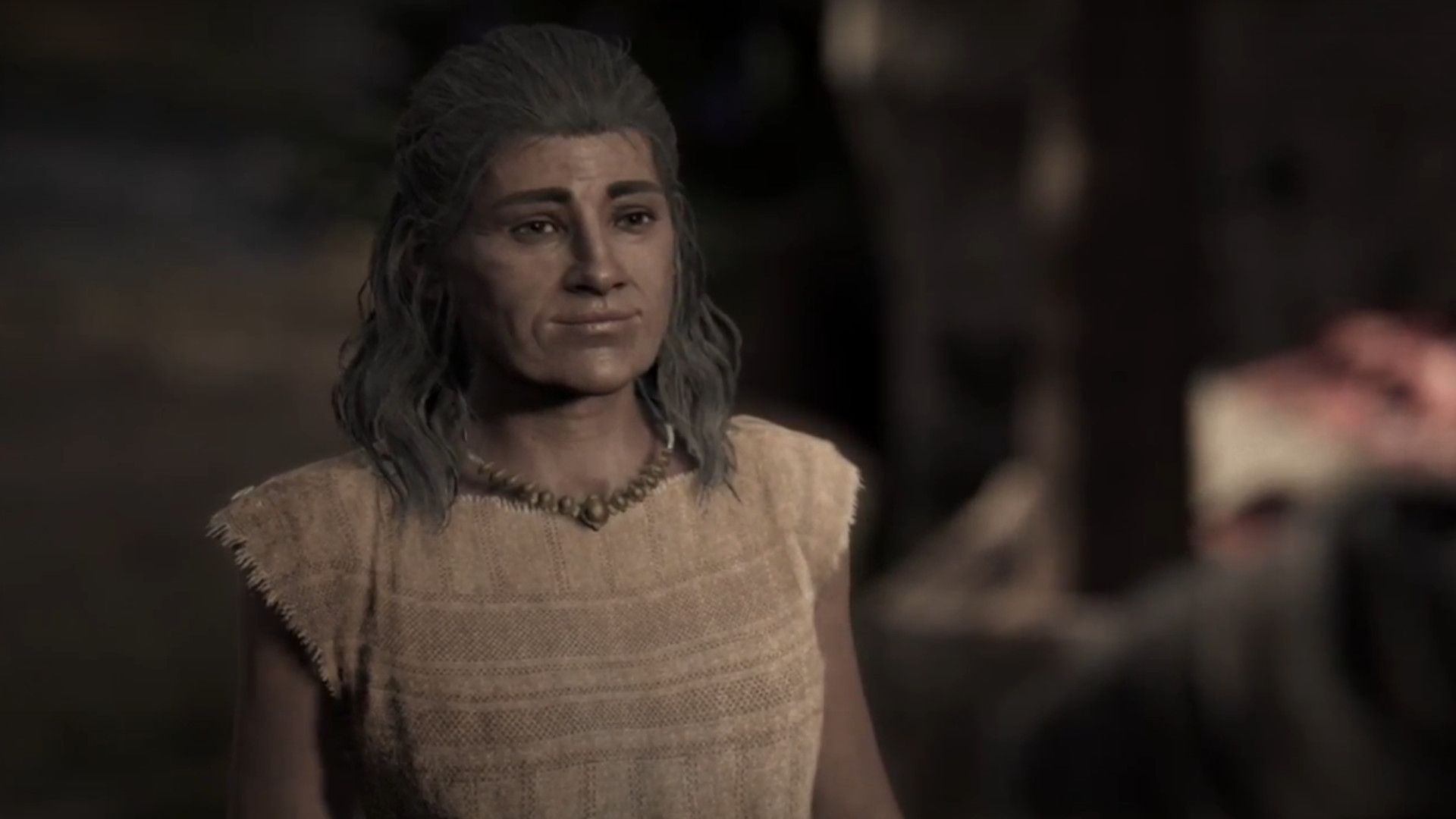 Assassin's Creed Odyssey Image یک پیرزن را نشان می دهد که در جستجوی داستان به نام سرنوشت اولین زن ادن لبخند می زند.