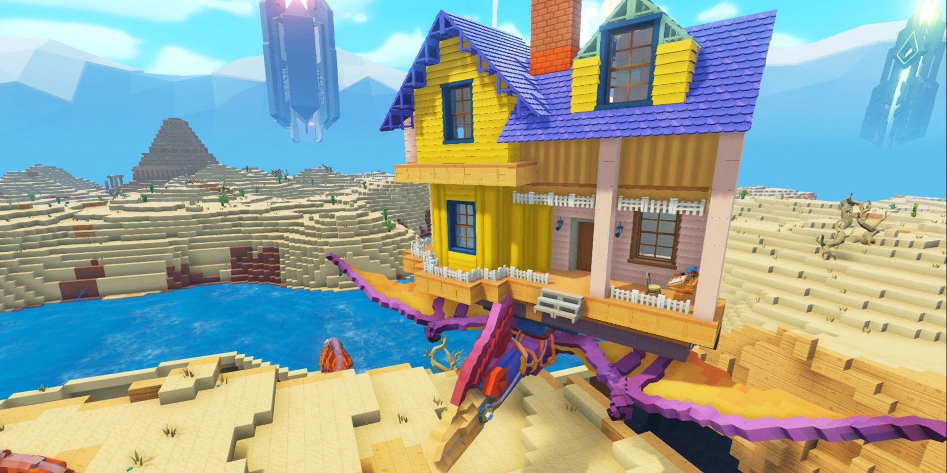 PixARK: A full formed house being lifted through the air.