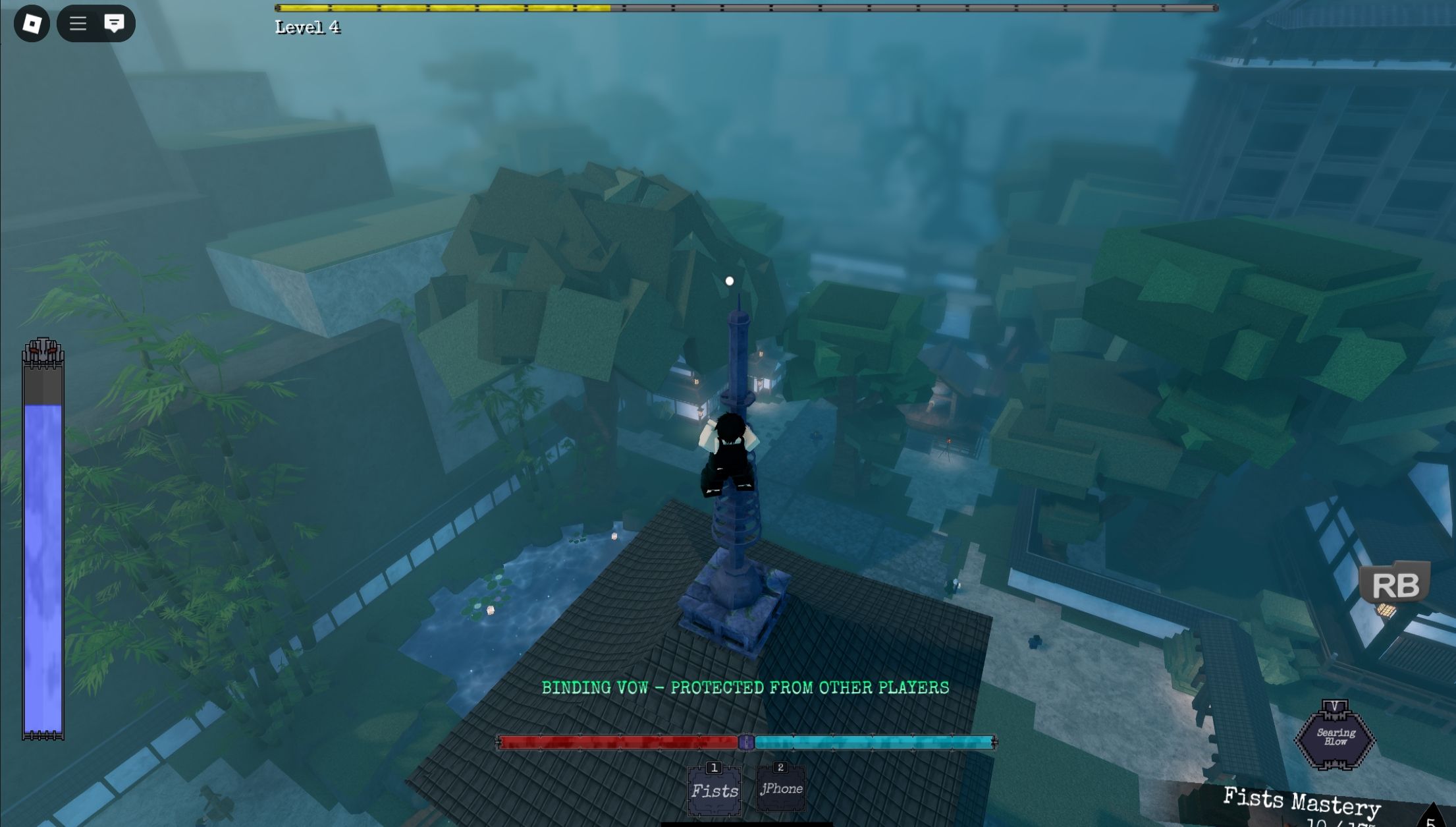 بازیکنی که در بالای ساختمان ایستاده است - Roblox jujutsu ادیسه