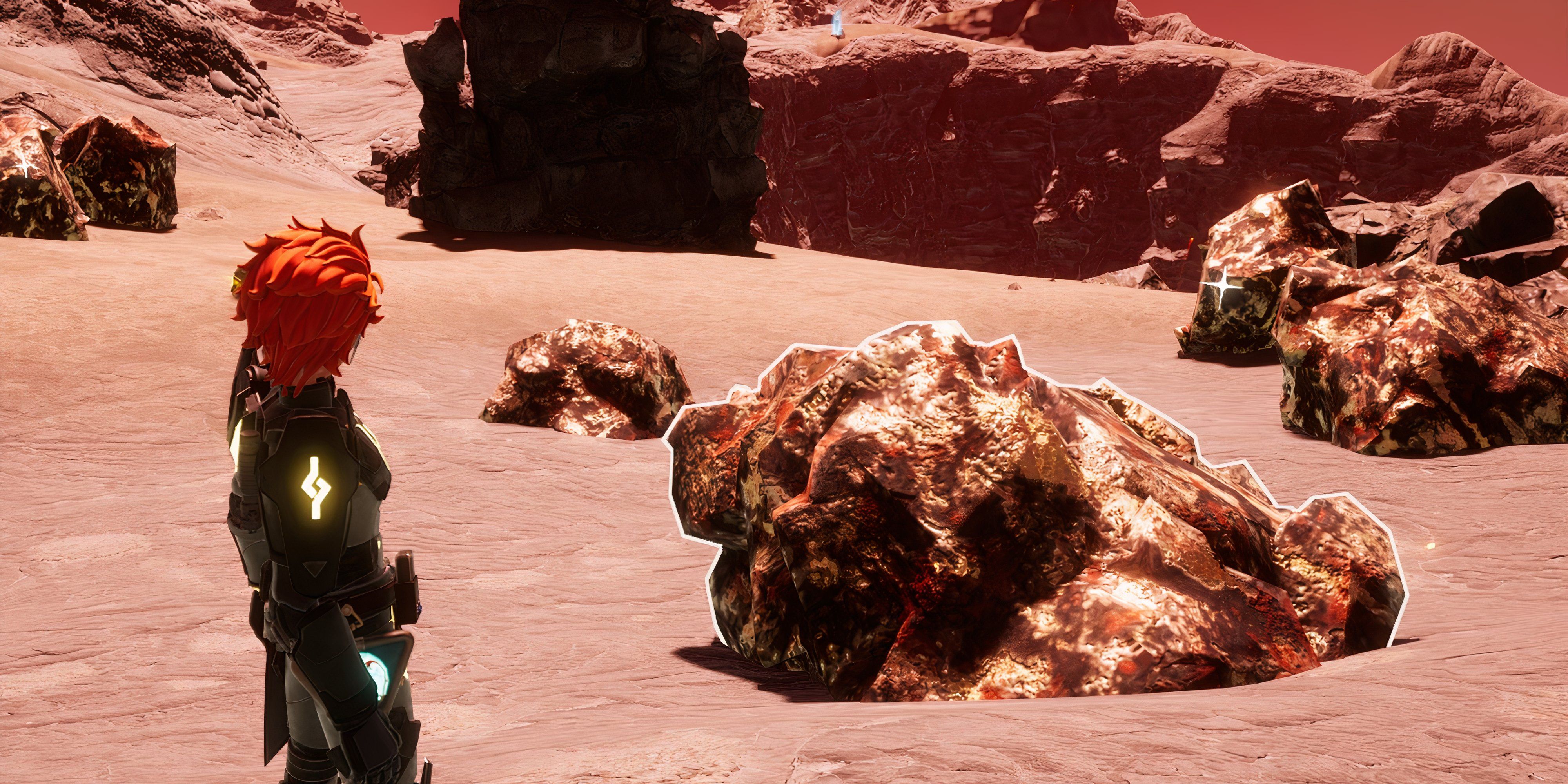 Player standing in front of ore chunks - Palworld