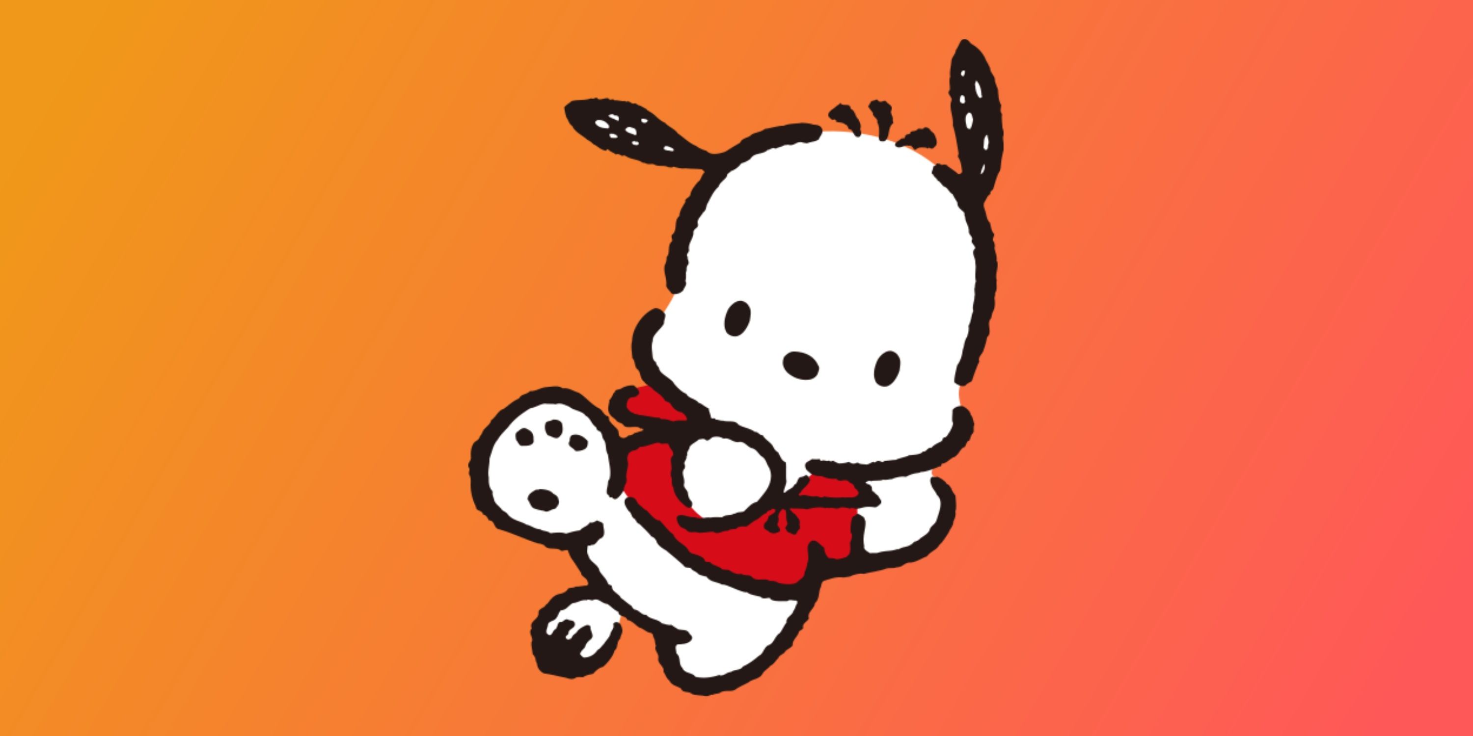 pochacco در پس زمینه شیب نارنجی و قرمز.