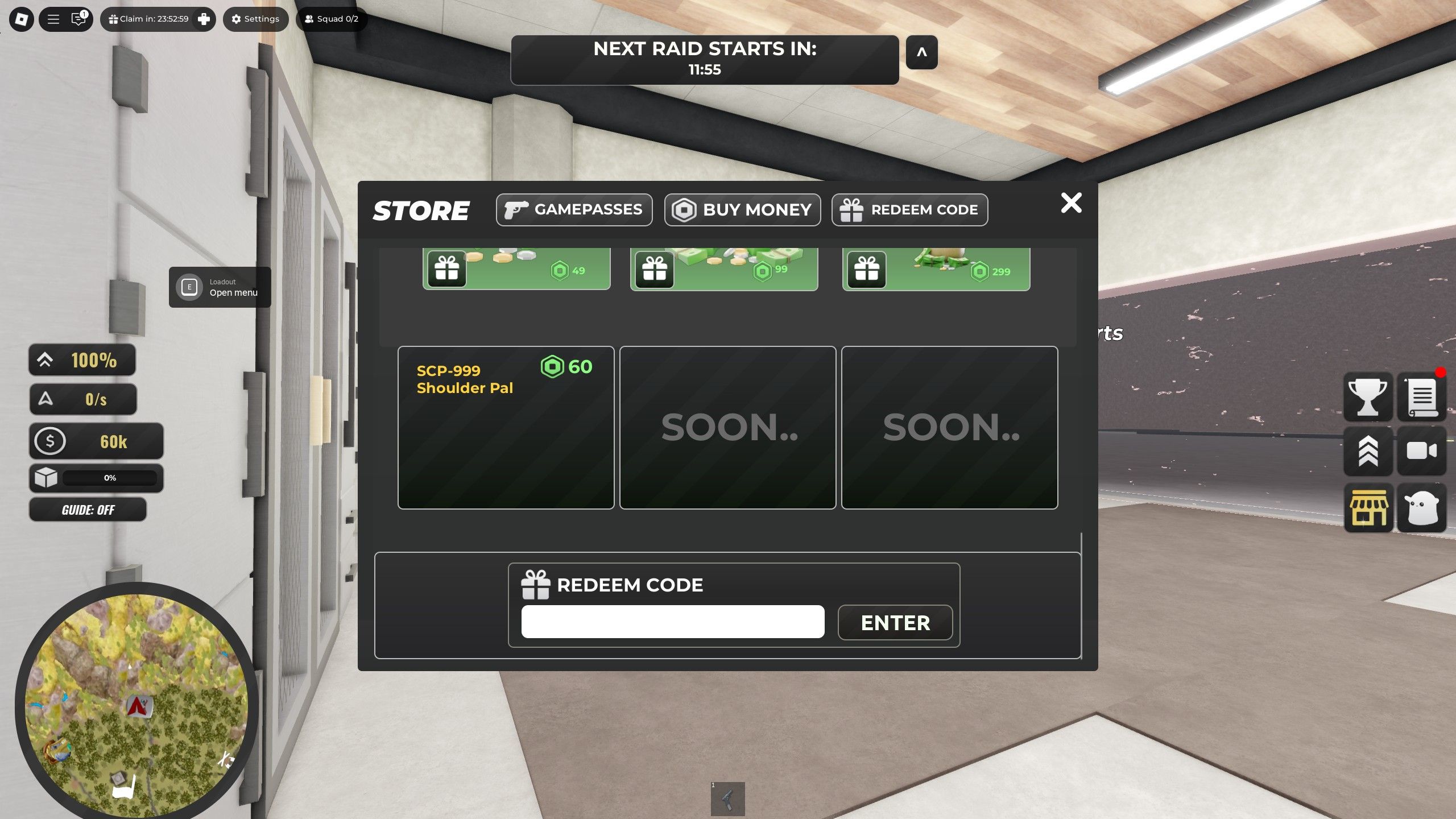 the codes box in SCP Defense Tycoon on Roblox