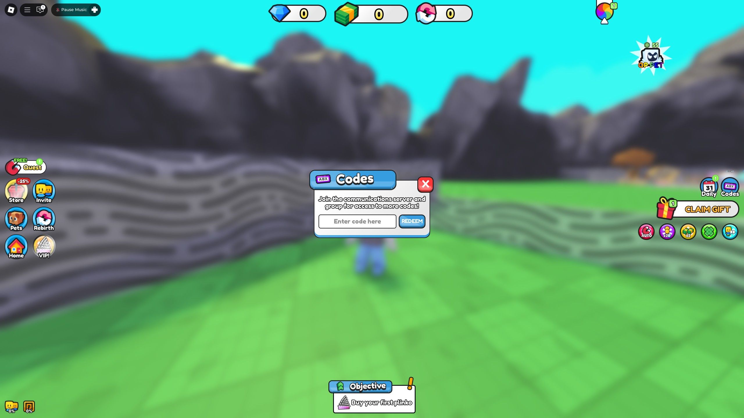 the codes box in Plinko Tycoon on Roblox