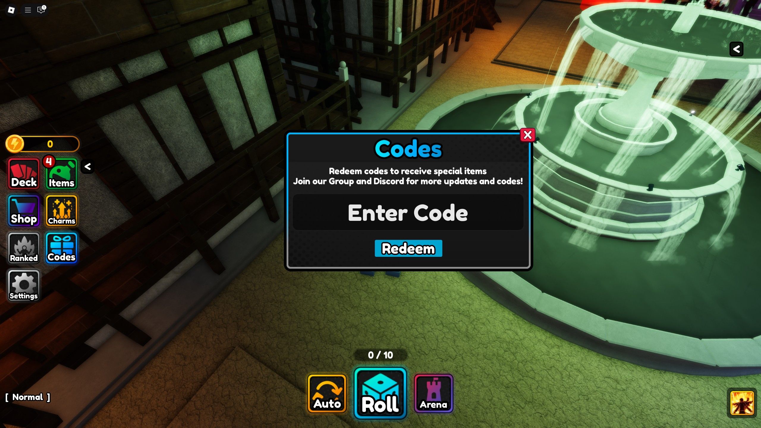 the codes box in Anime Cards Infinite on Roblox