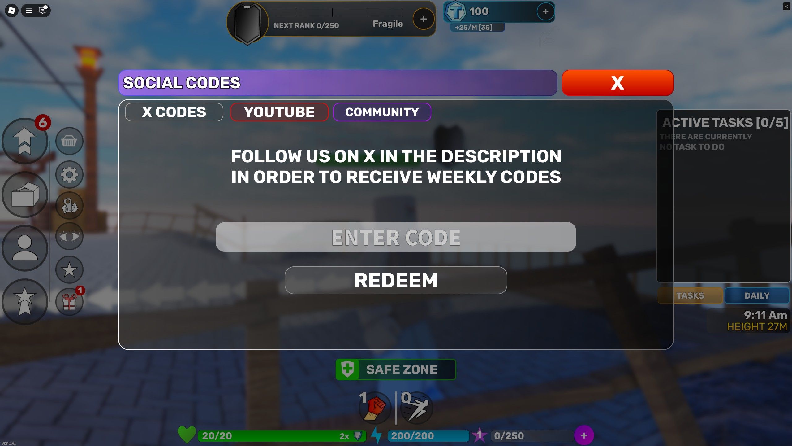 the codes box in Super Power League on Roblox