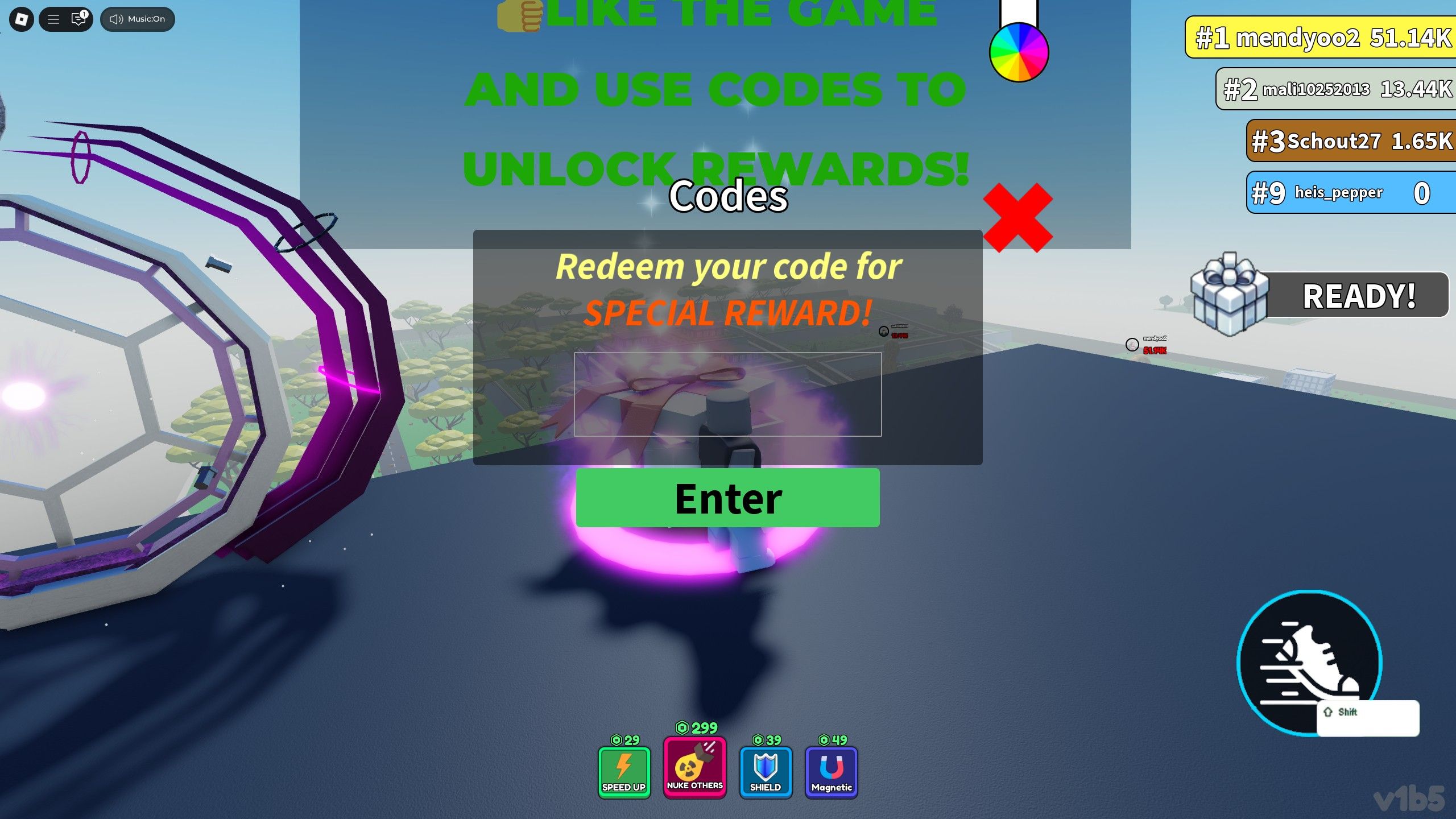 the codes box in Be a Peanut on Roblox