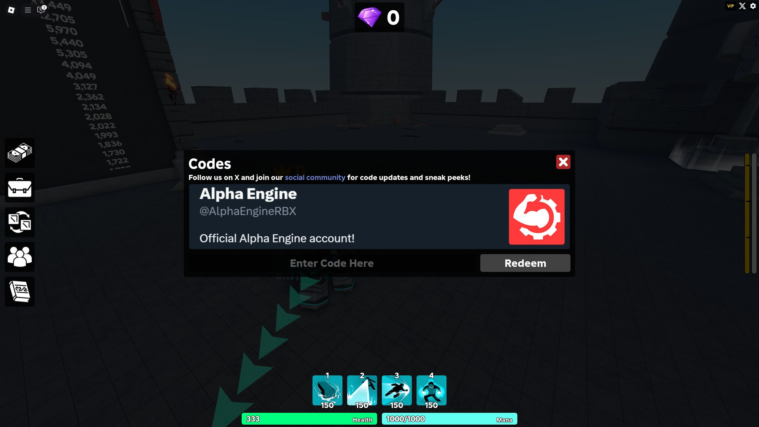 the codes box in RAMPANT REBORN on Roblox