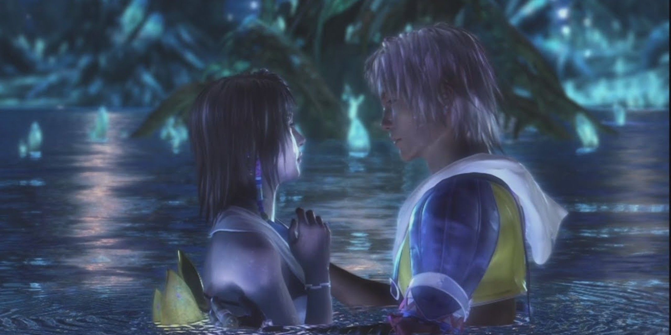 Tidus and Yuna in Lake Macalania in Final Fantasy 10.