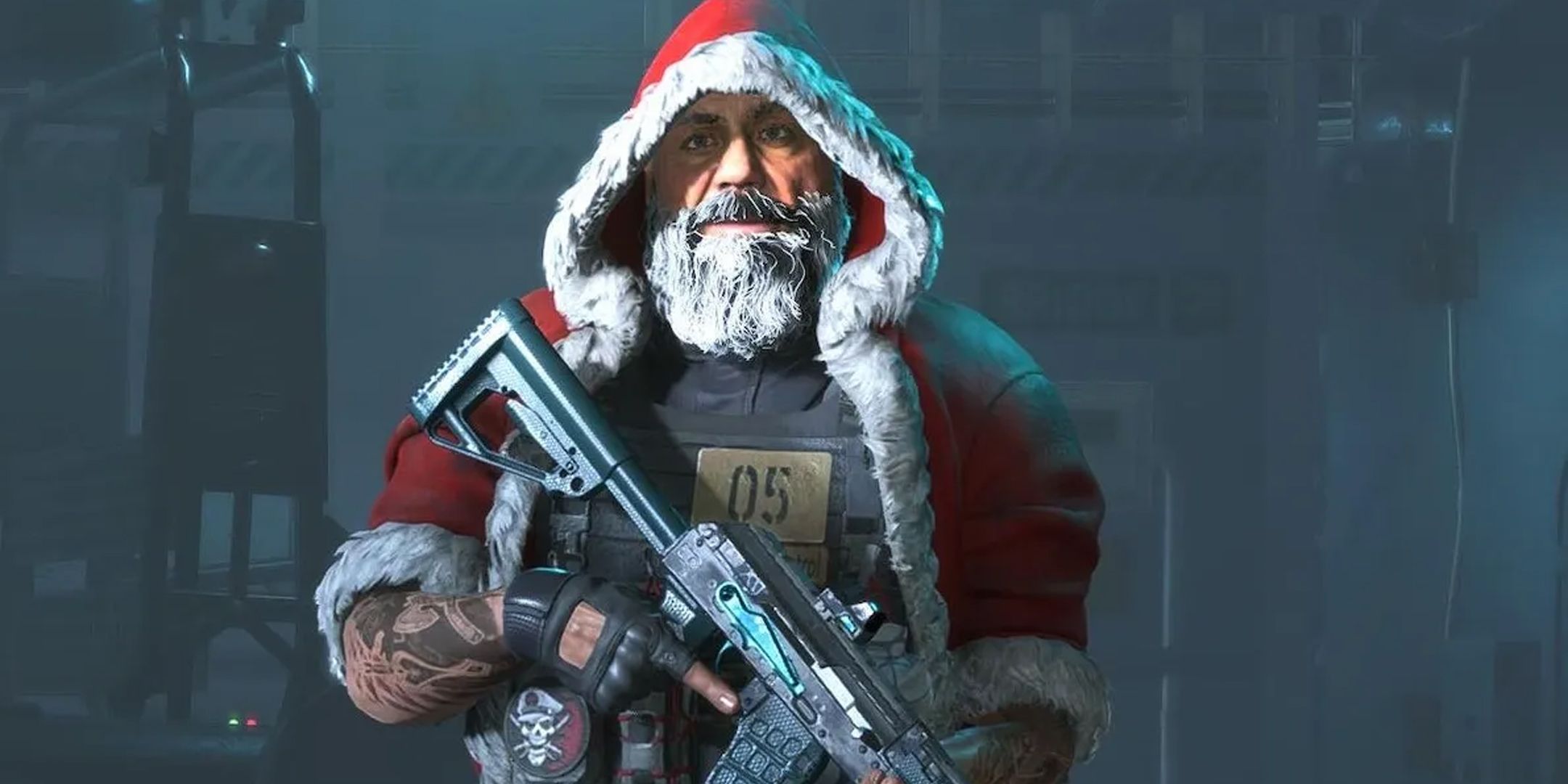 Santa holding an assault rifle in Battlefield 2042.