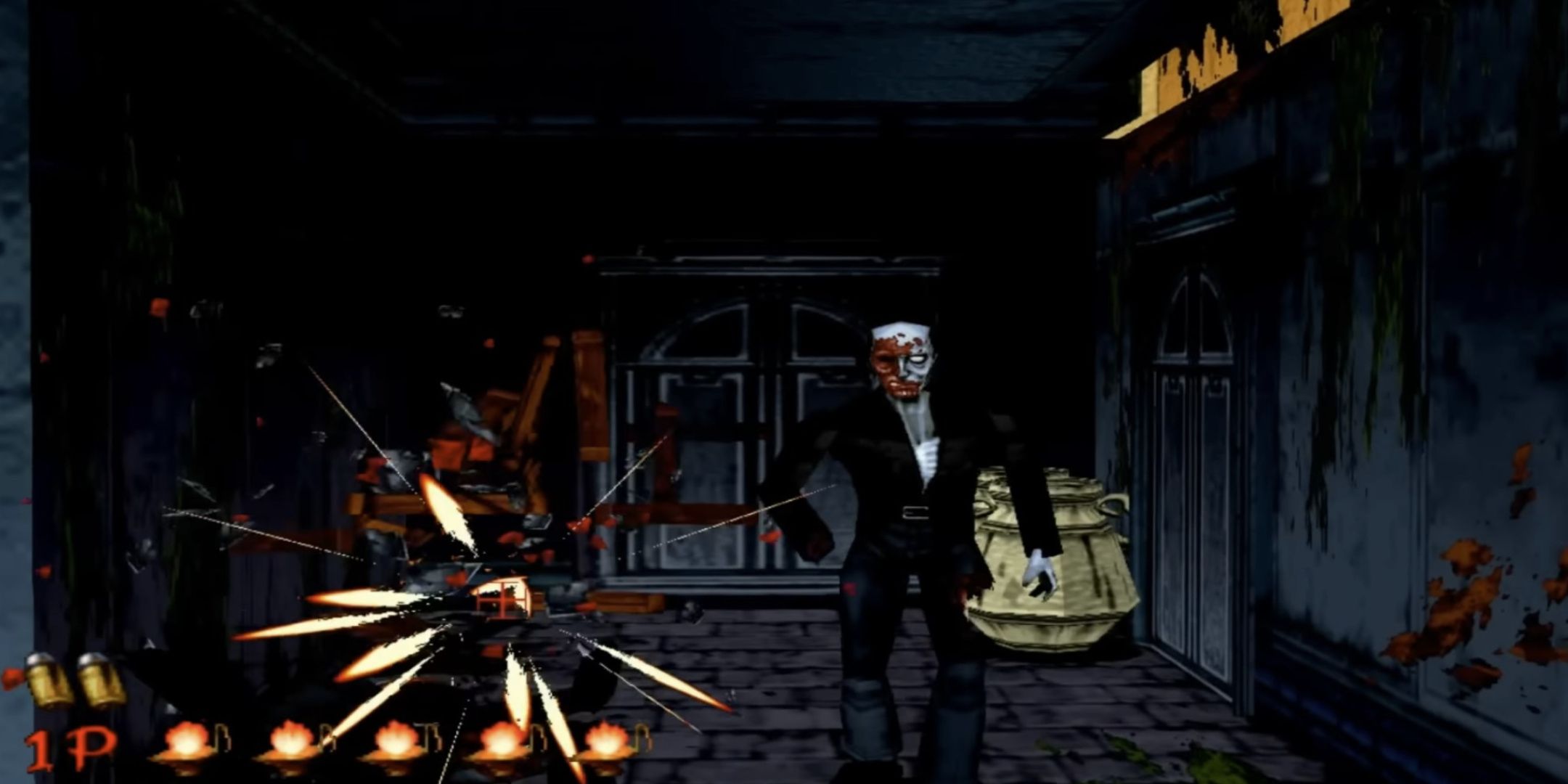 Shooting Zombies in the House of the Dead.