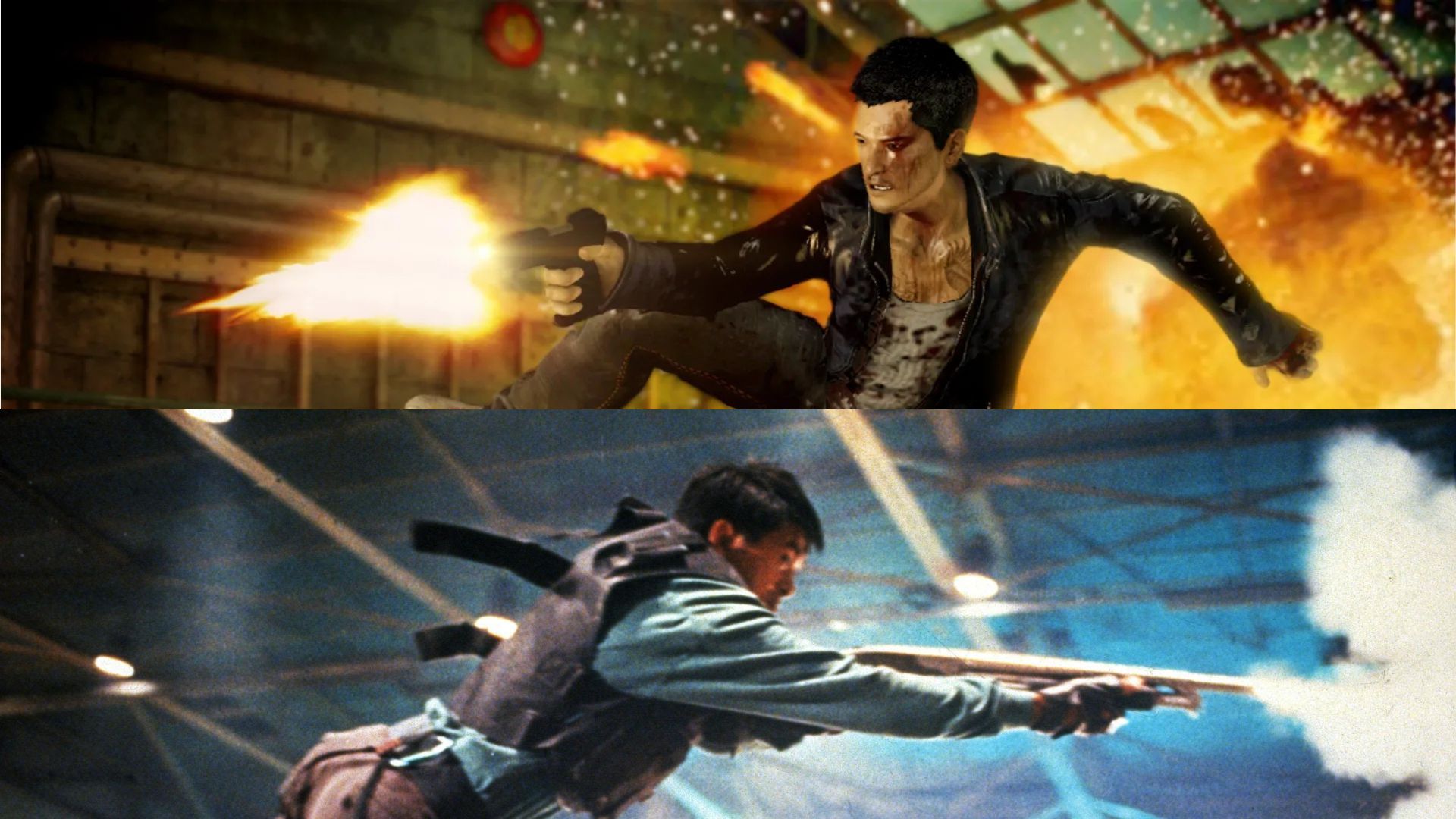 Split images of: Sleeping Dogs (above) and Hard Boiled (below).