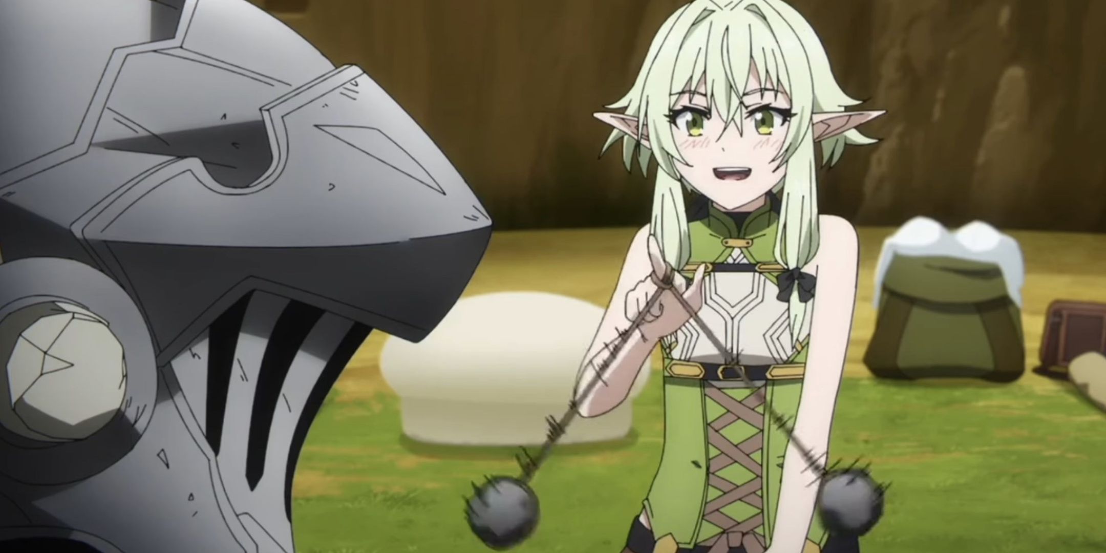 The High Elf Archer playing with clackers in Goblin Slayer.