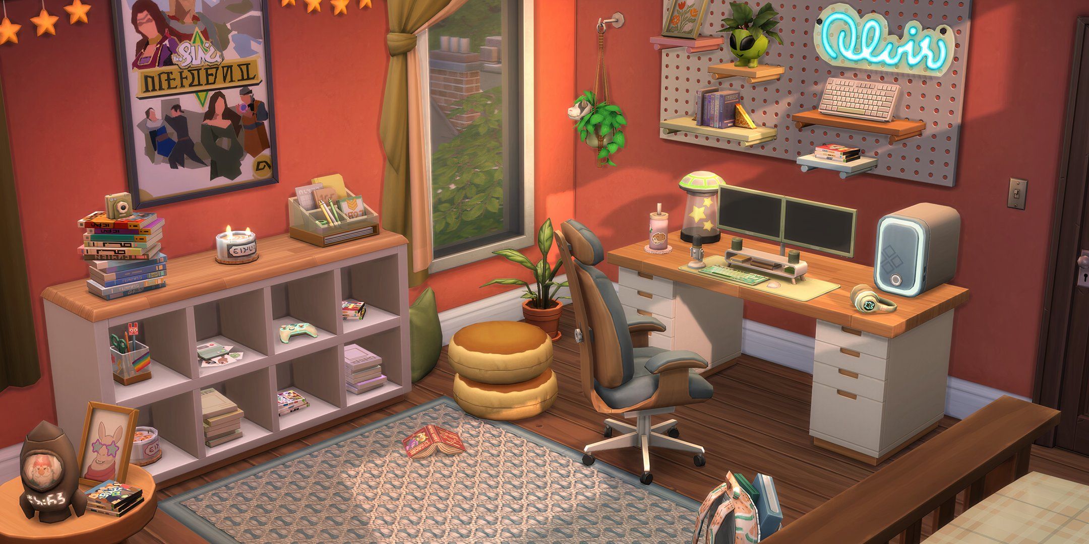 The Sims 4 room designed with comfy gamer kit.