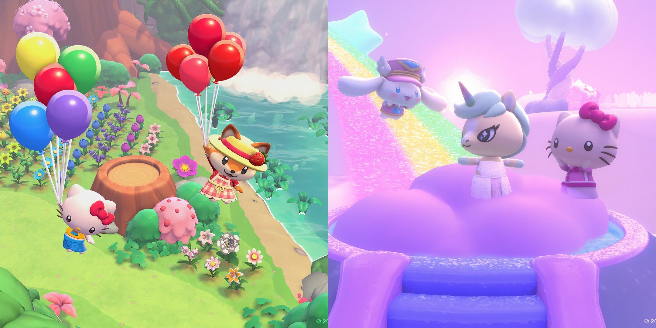 Hello Kitty and Fennie on the left Side, Hello Kitte Pearl the Unicorn and Cinnamoroll on the righ