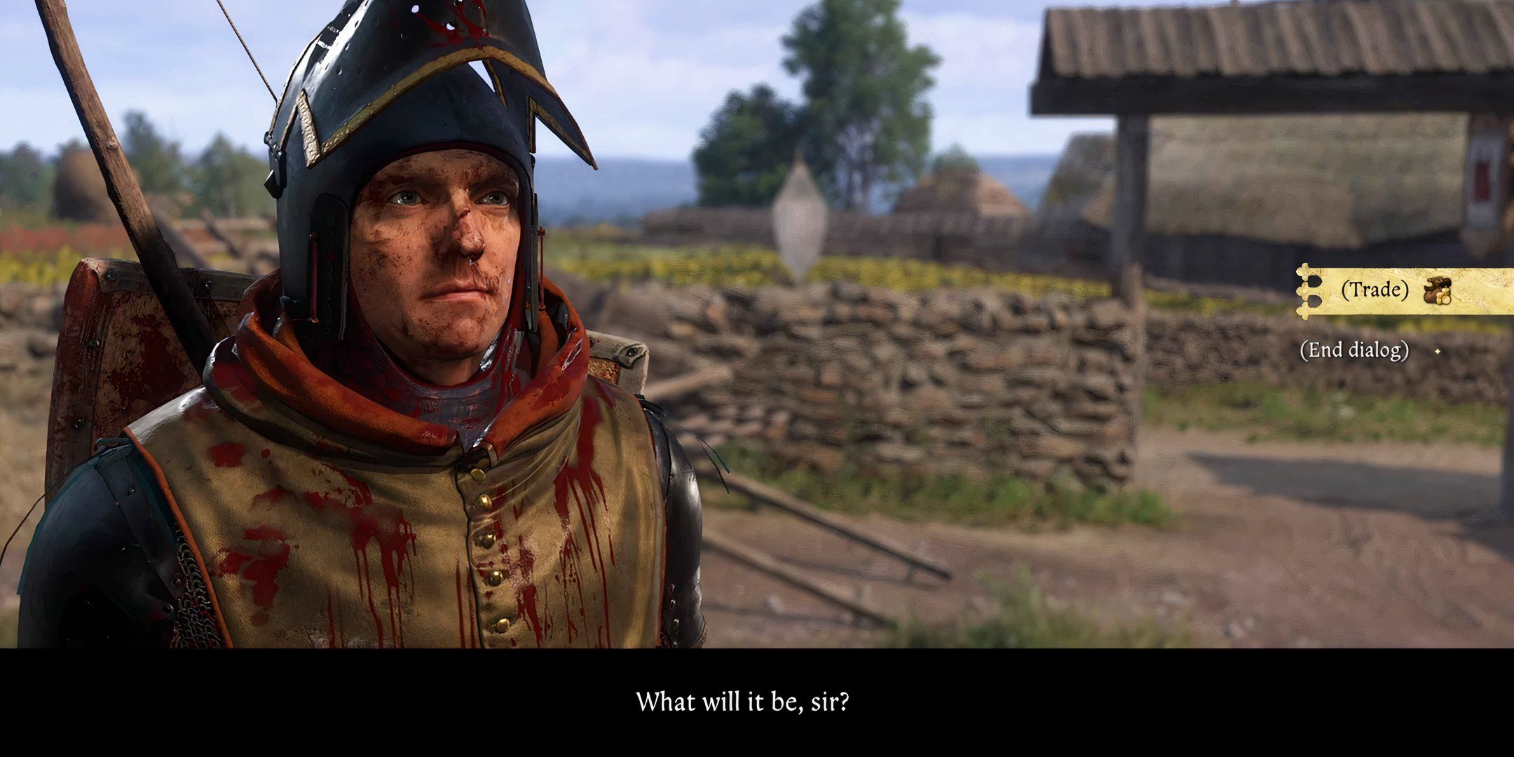 Henry engaging in trade with an offscreen NPC in Kingdom Come Deliverance 2.