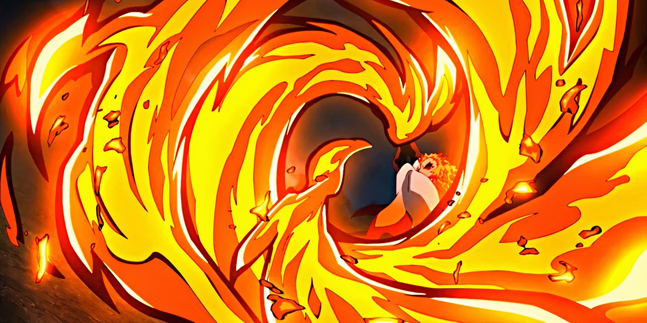 Using flame breathing in the Demon Slower against Rangoko Akaza.