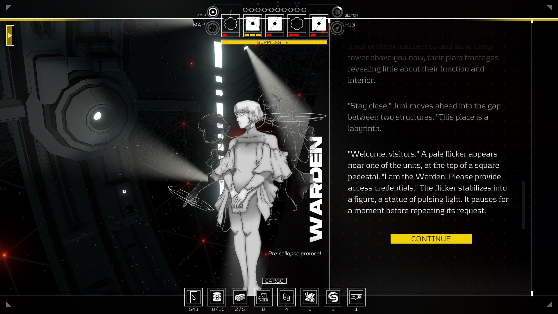 A screenshot of the warden from Citizen Sleeper 2: Starward Vector.