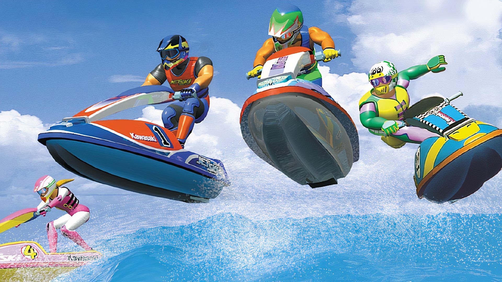 گروهی از مسابقه دهنده ها در آثار هنری مفهومی برای Wave Race 64.