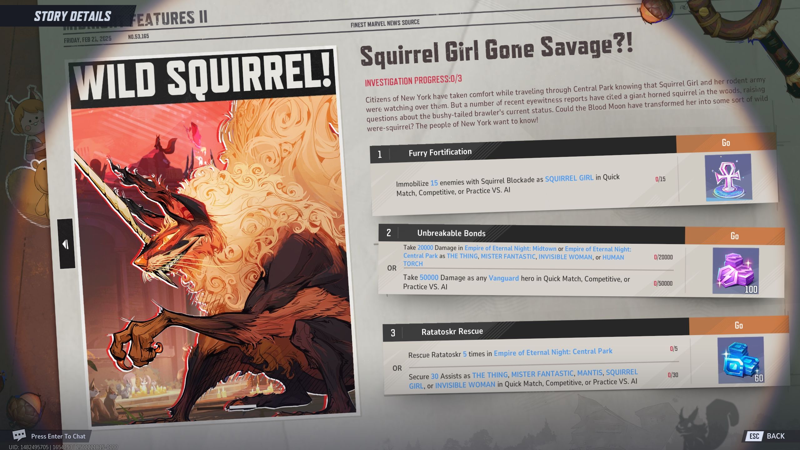 Wild?Squirrel event page with all the challenges and rewards - Marvel Rivals