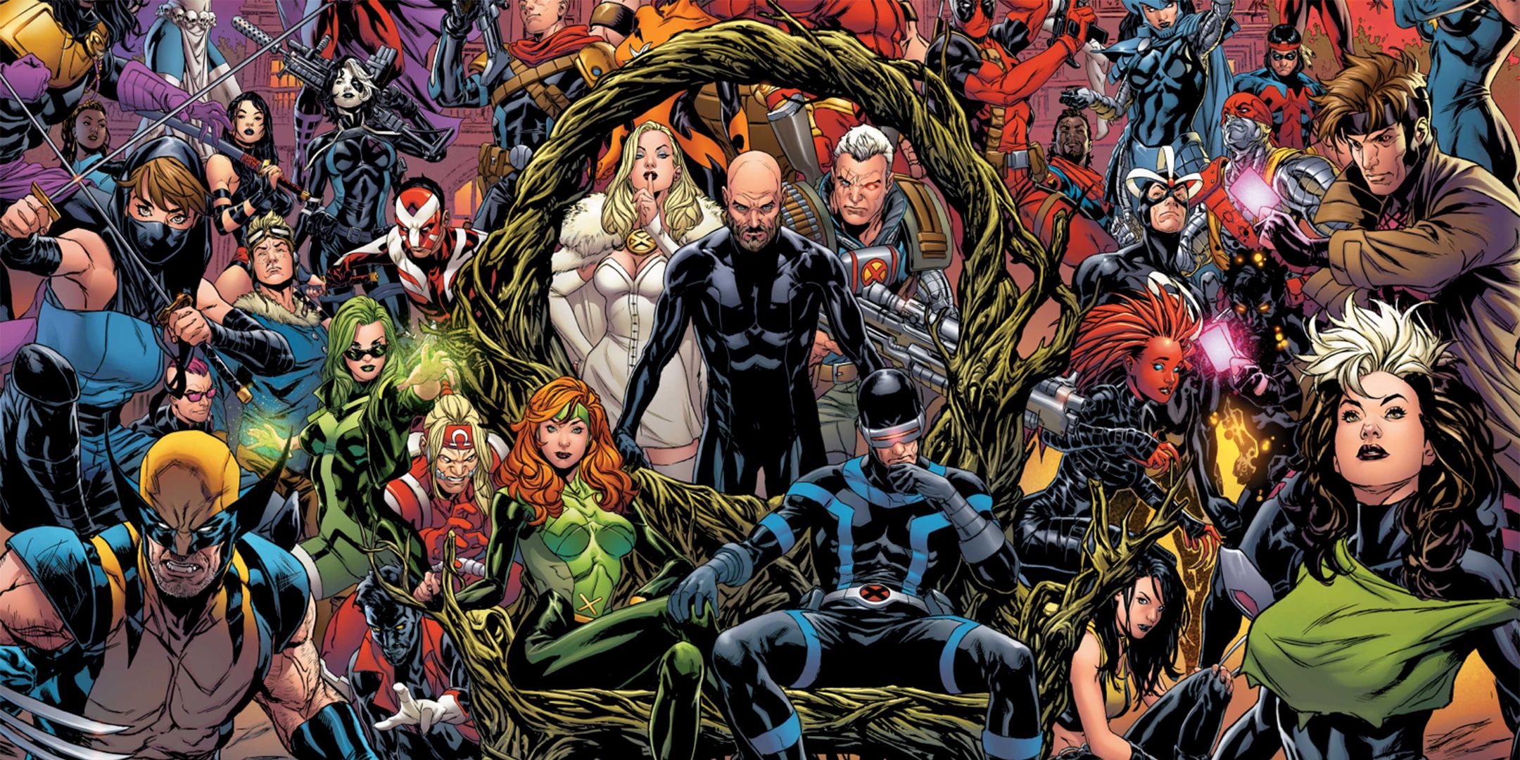 Charles Xavier surrounded by the X-Men.