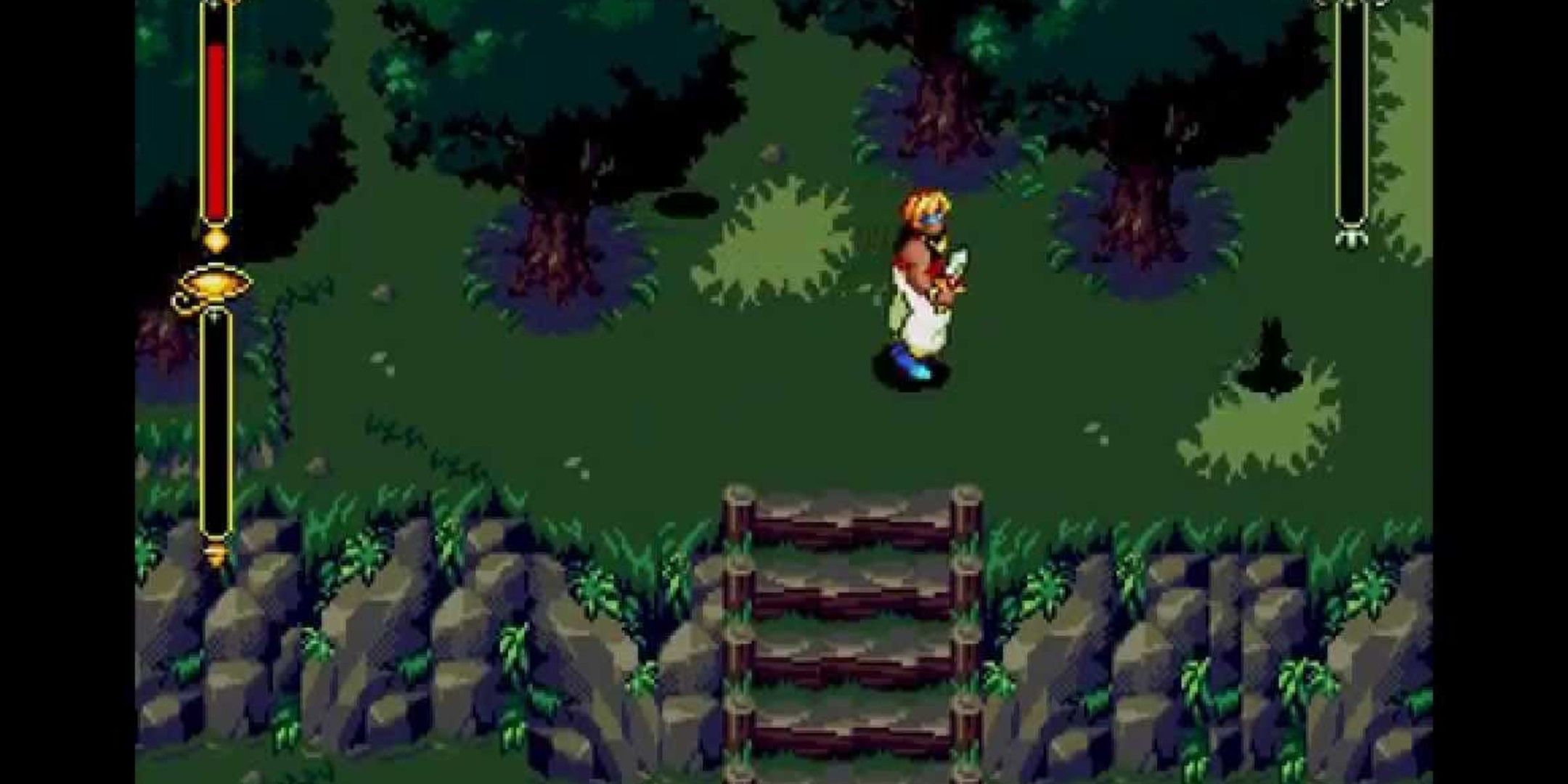 Ali standing in a forest in Beyond Oasis.