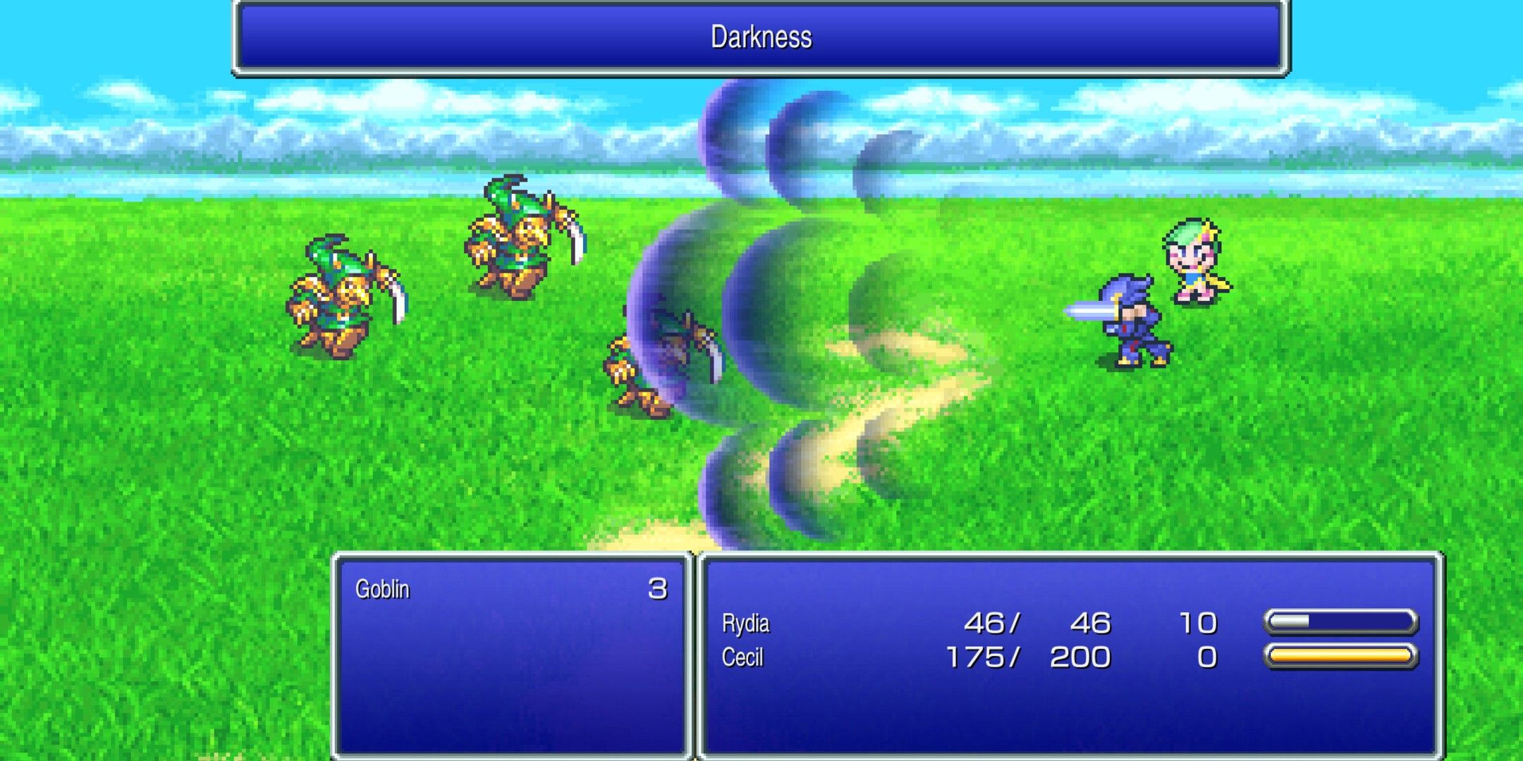 Cecil and Rydia fighting Goblins in Final Fantasy 4.