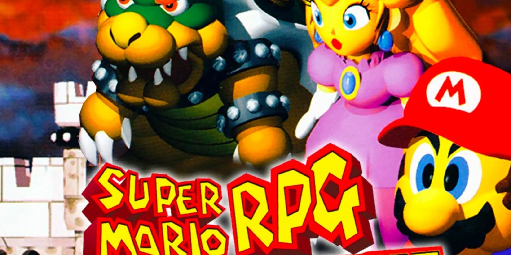 Super Mario RPG cover showing Mario, Princess Peach, and Bowser.
