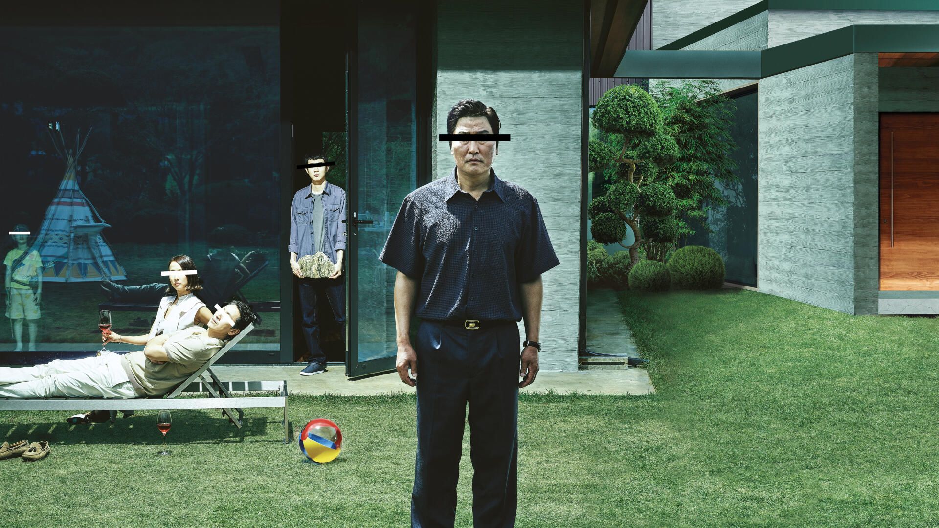 Parasite movie poster featuring the main characters.