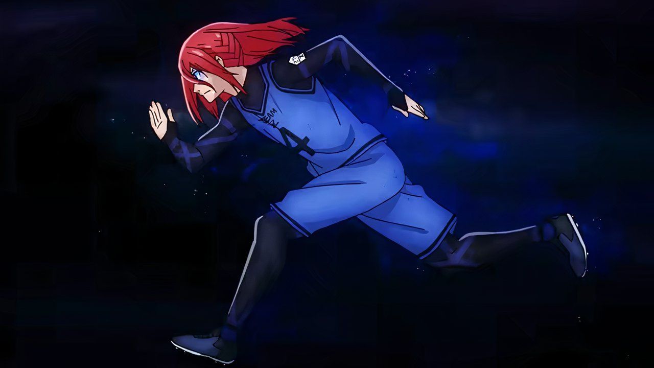 A side view of Chigiri running in Blue Lock.