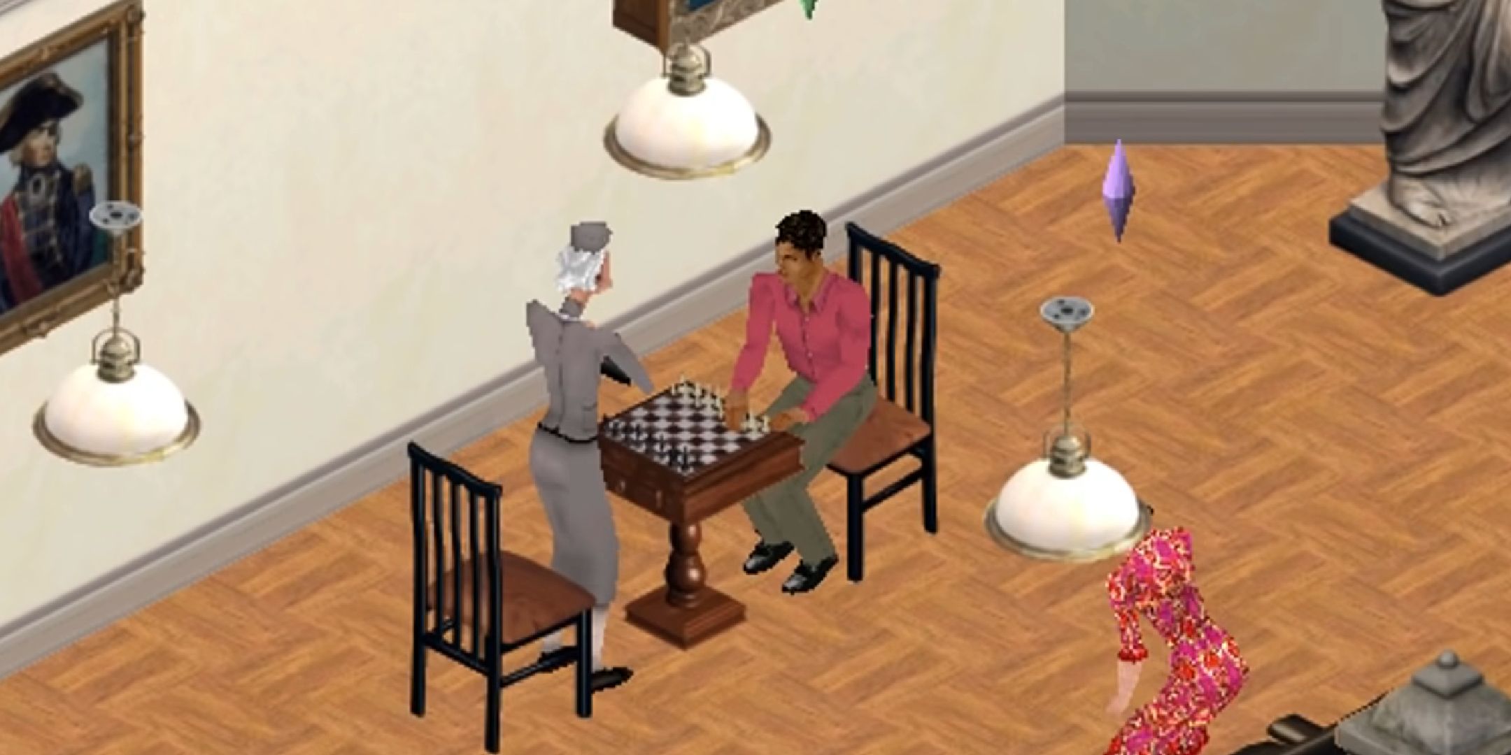 Agnes Crumplebottom playing chess in The Sims 1. - Copy