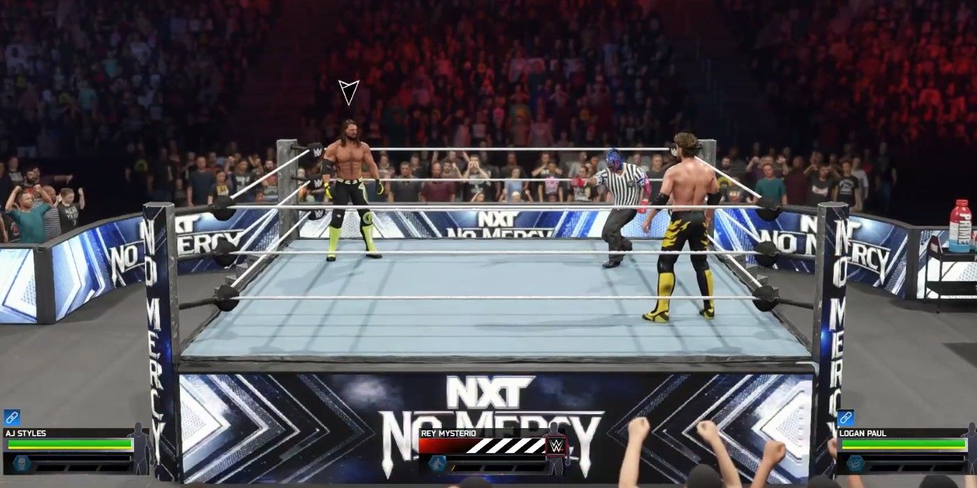 AJ Styles vs Logan Paul with Rey Mysterio as referee in Special Guest Referee Match in WWE 2K25.
