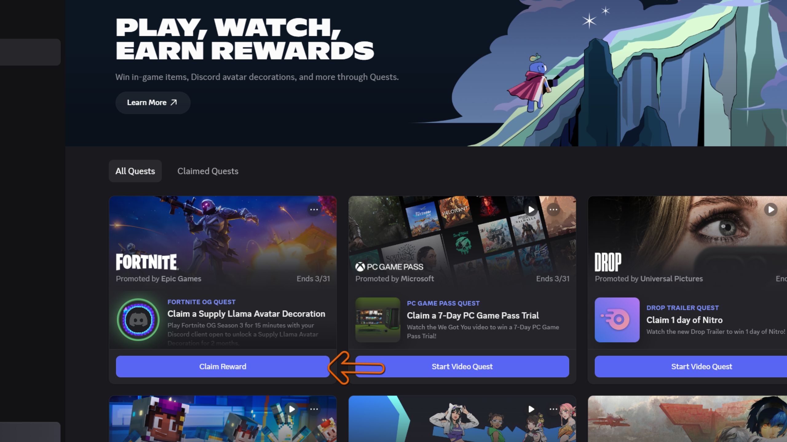 فلش نشان می دهد که در آن می توانید ادعای دکوراسیون آواتار Llama را در Discord - Fortnite ادعا کنید