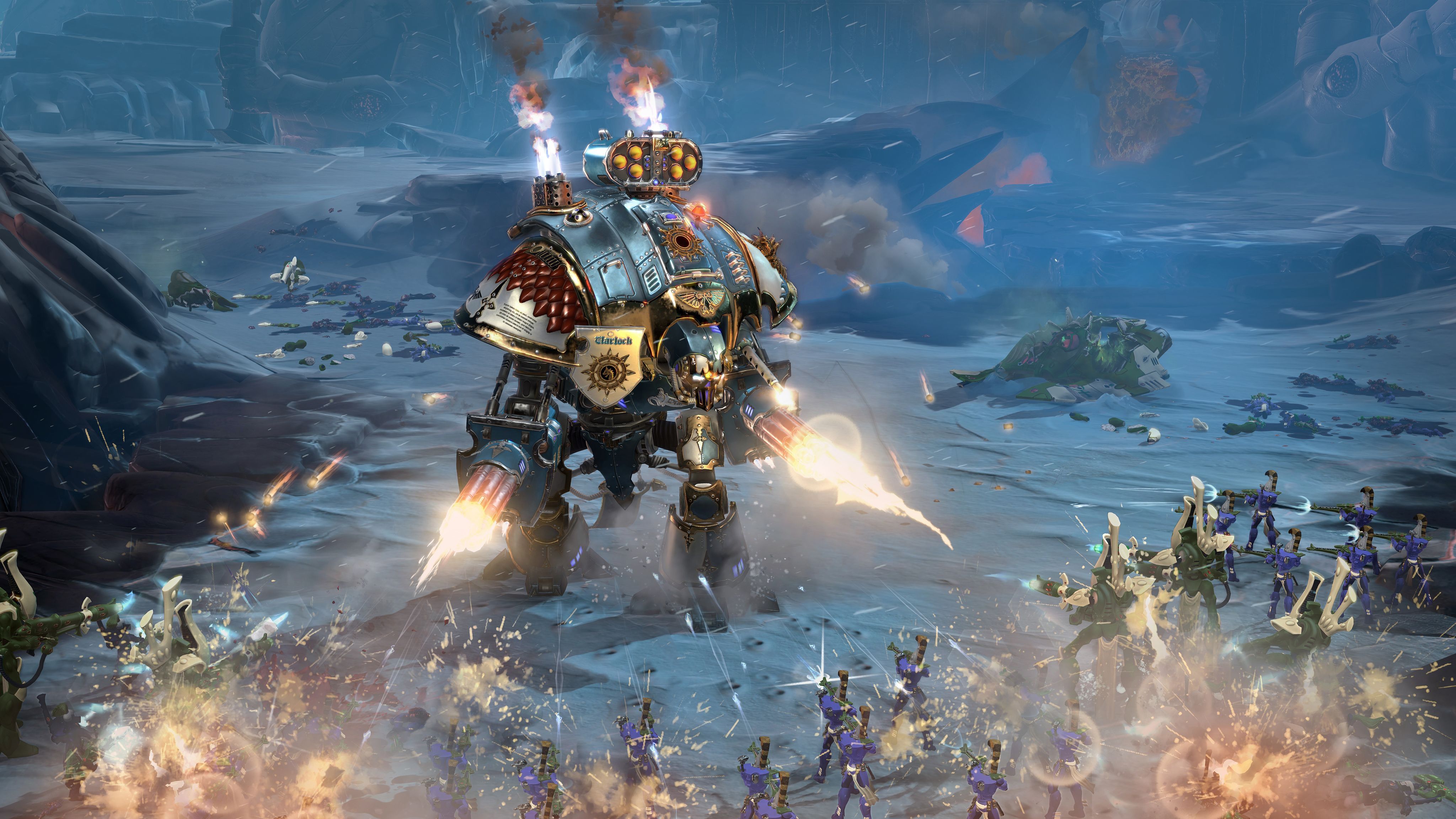 an imperial knight on the battlefield in dawn of war 3