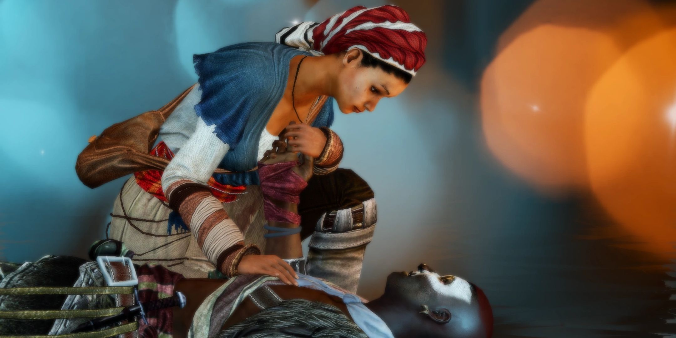 Assassin&rsquo;s Creed Liberation screenshot of Aveline holding a person&rsquo;s hand in the memory corridor.