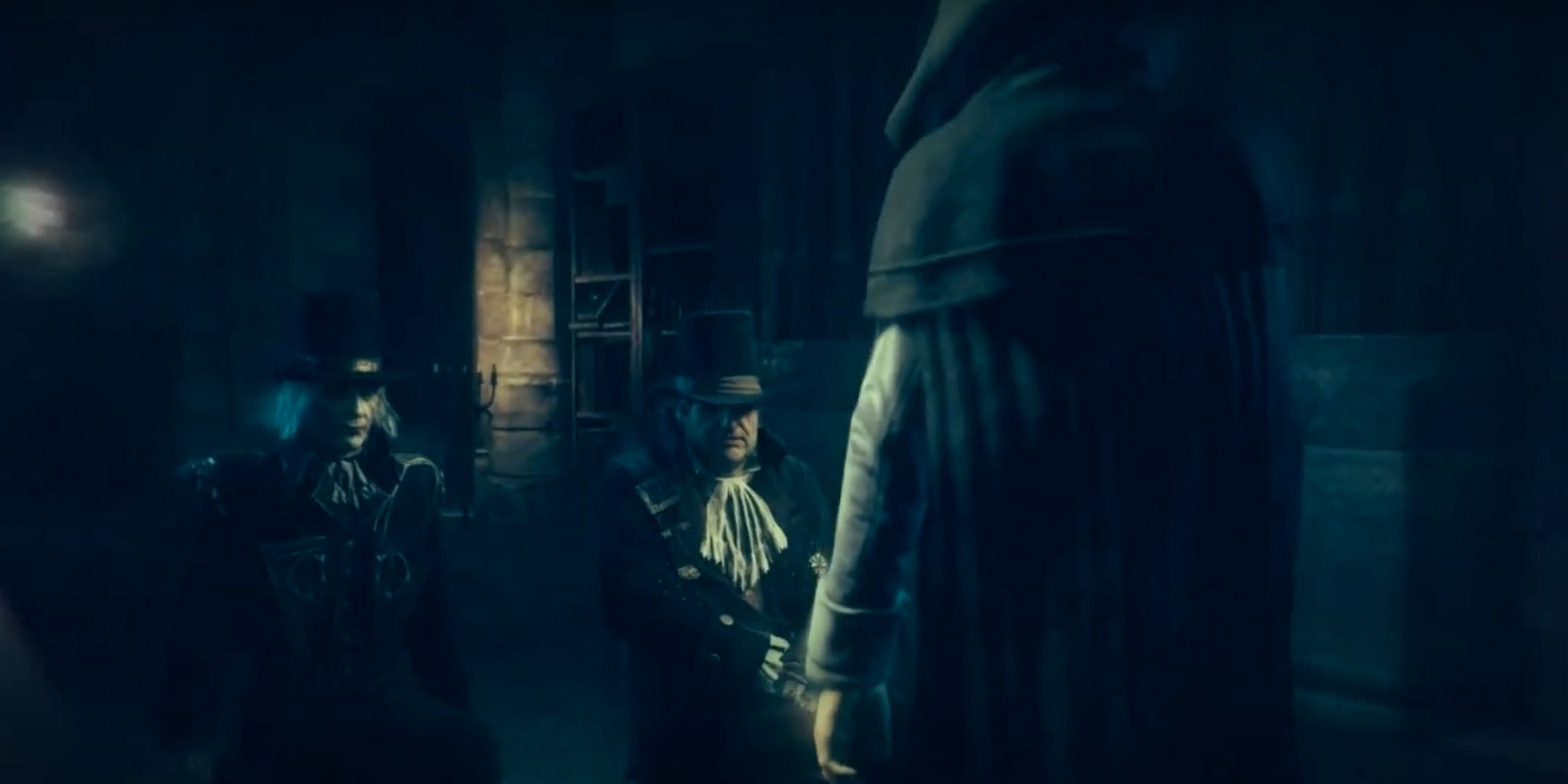 Assassin&rsquo;s Creed Unity flashback with a blue filter on top.