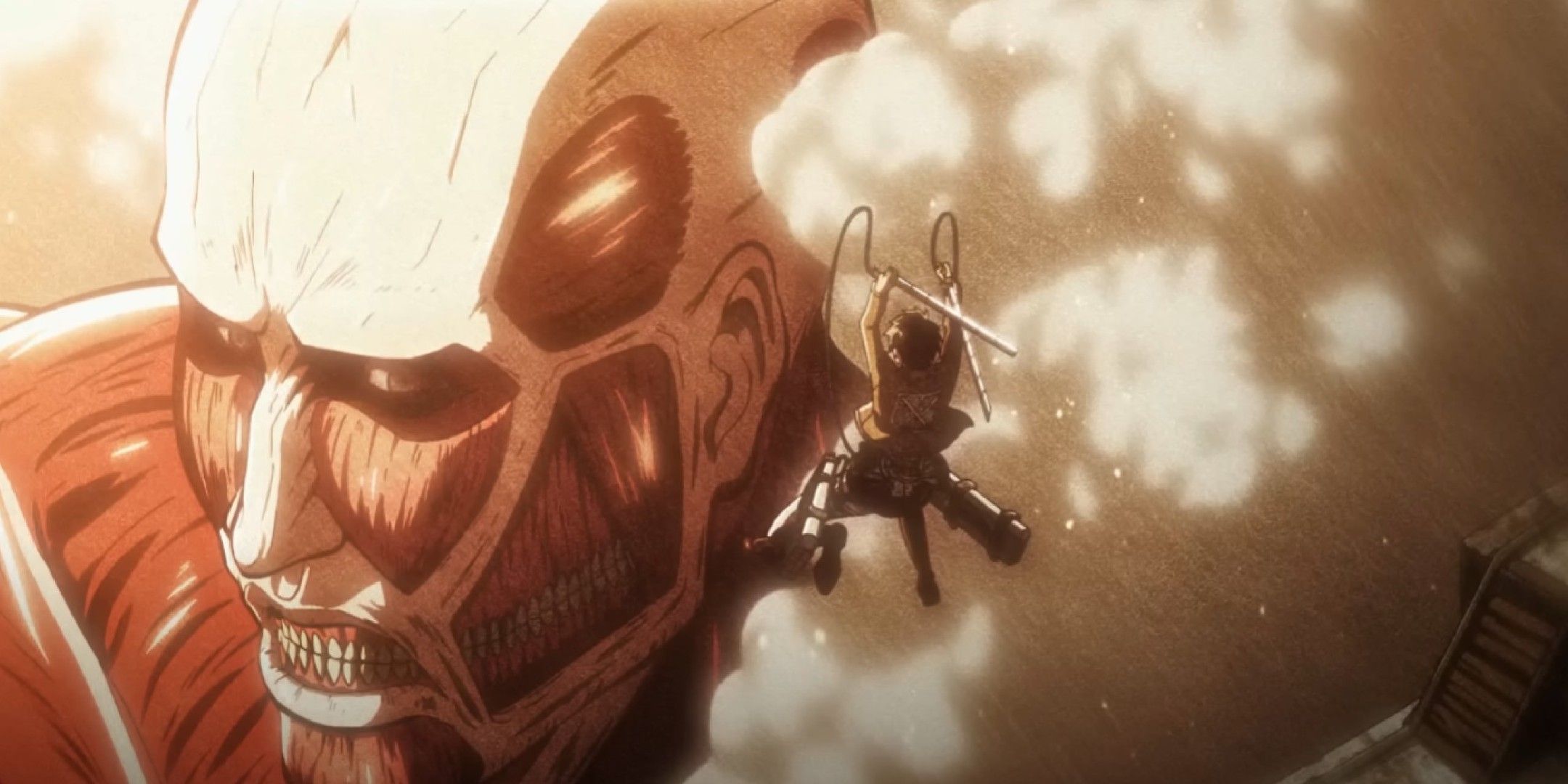 The attack on Titan is evident by Erena against a colossal titanium.