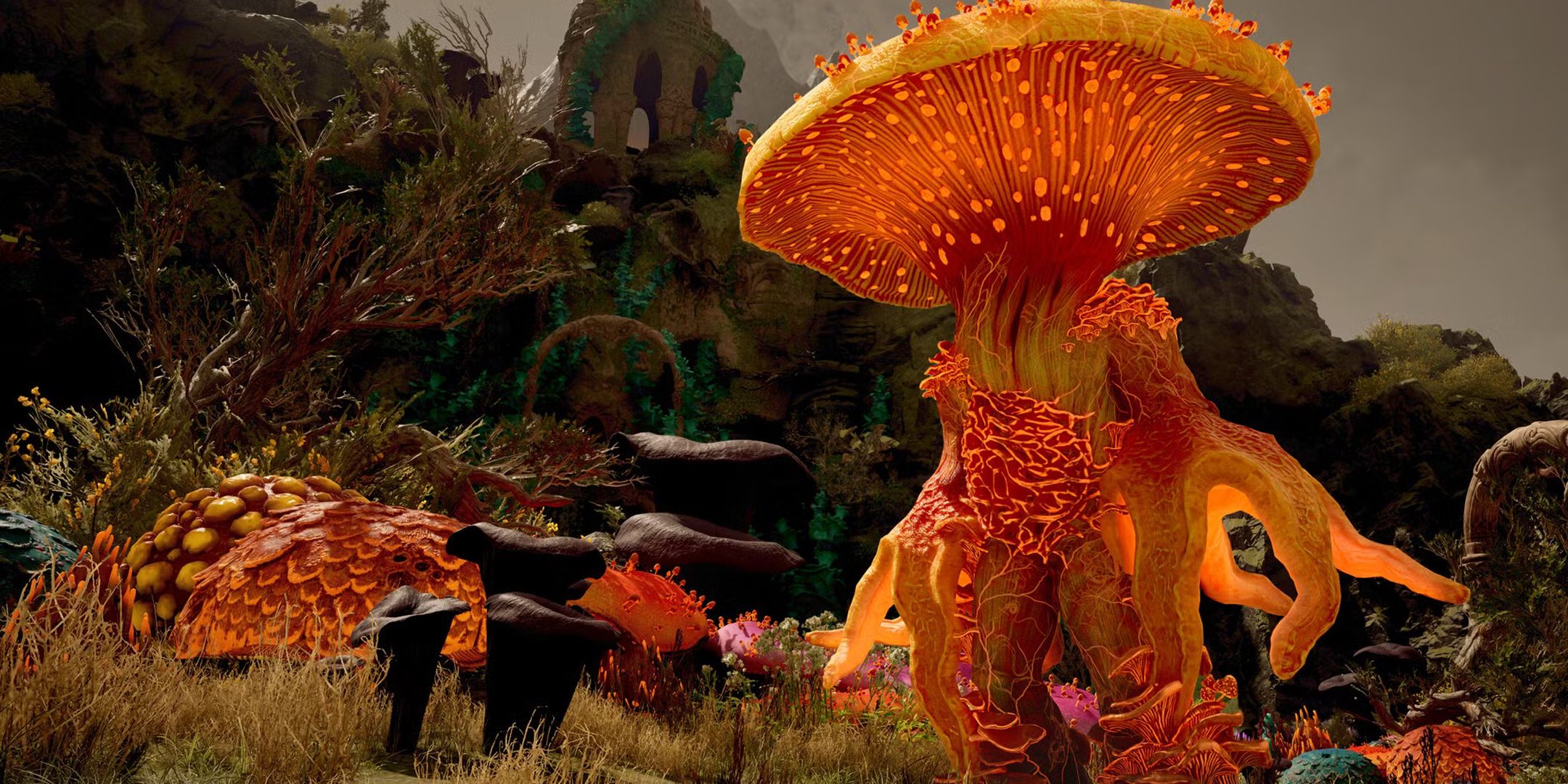 Avowed mushroom enemy standing in a field.