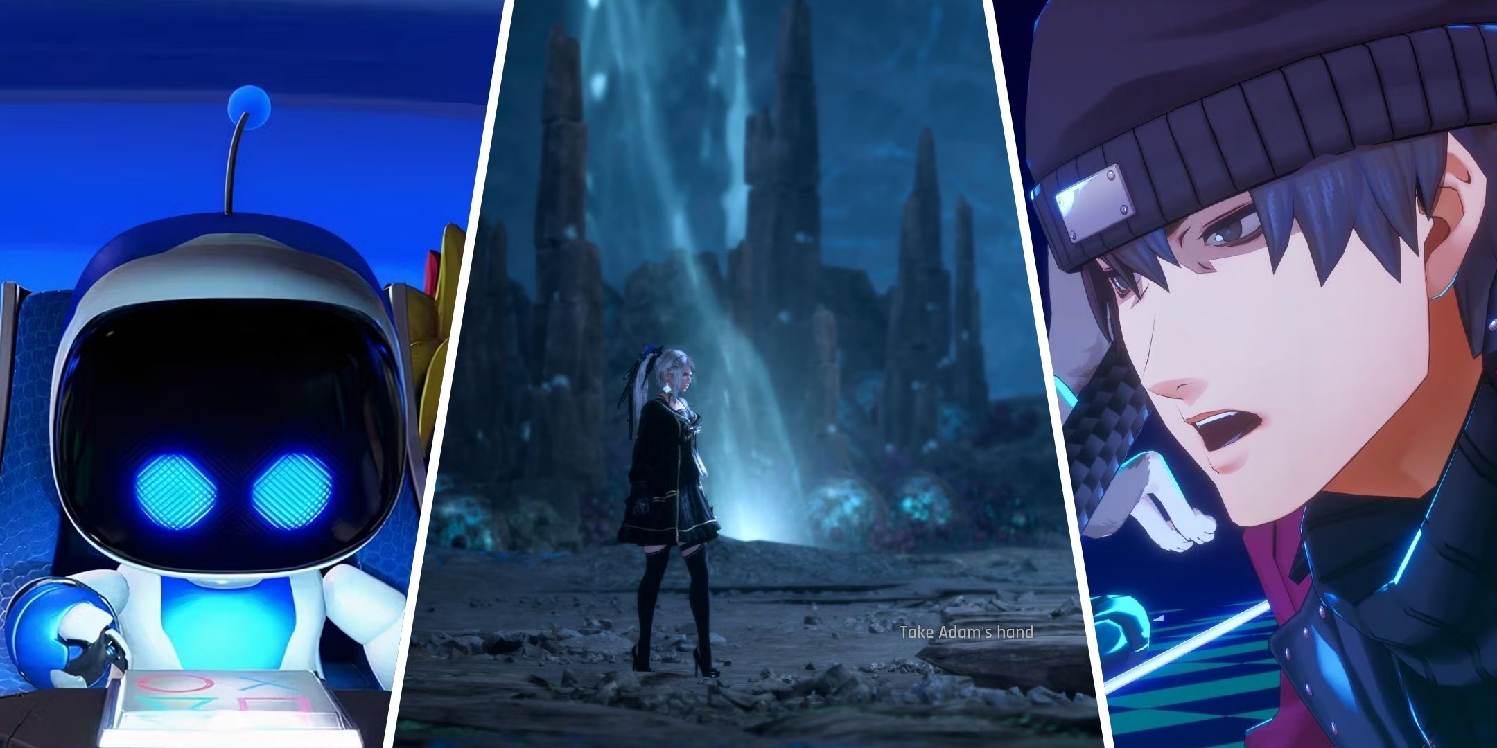 Split Image of Astro Bot, Stellar Blade, and Persona 3 Reload.