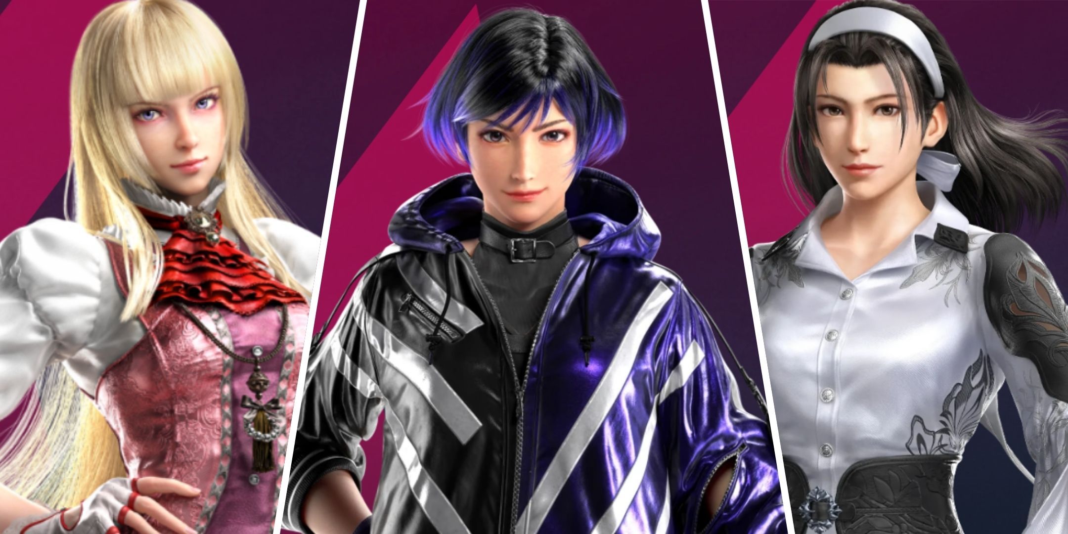 Split image of Lili, Reina and Jun from Tekken 8.