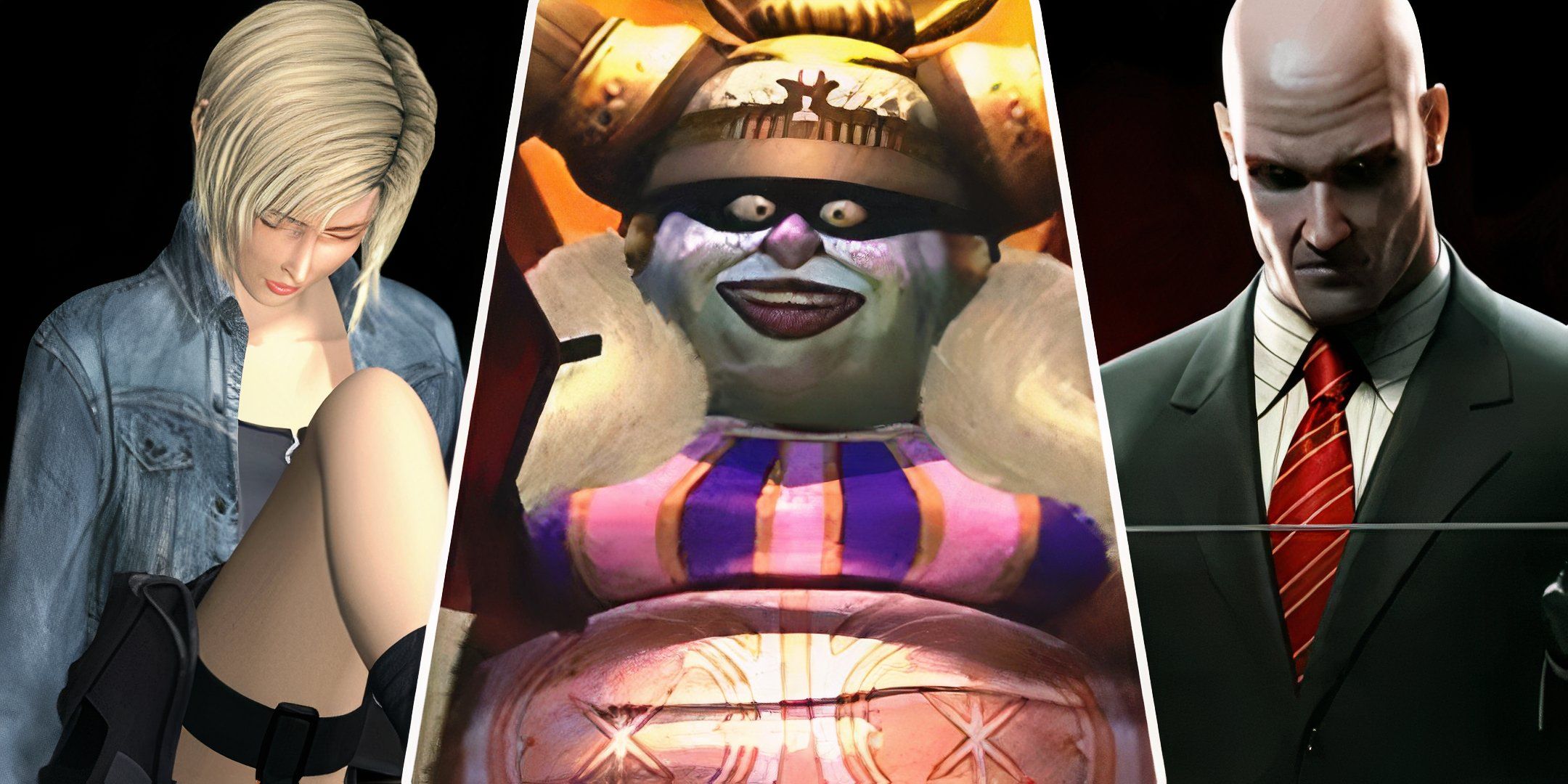 Split image of characters from Parasite Eve, Final Fantasy 9 and Hitman: Blood Money.