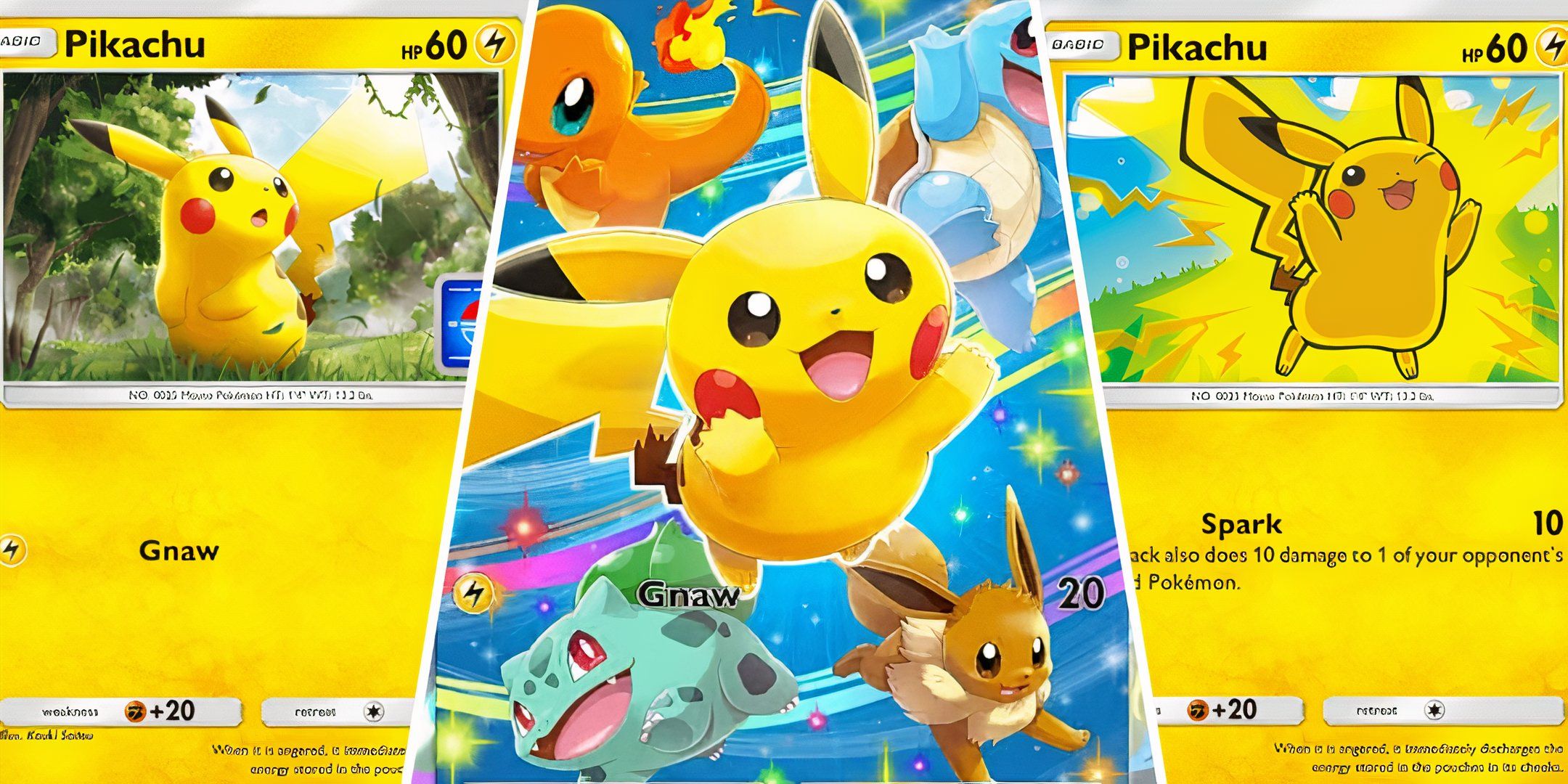 Three Pikachu cards in a side by side collage from Pokemon Pocket TCG.