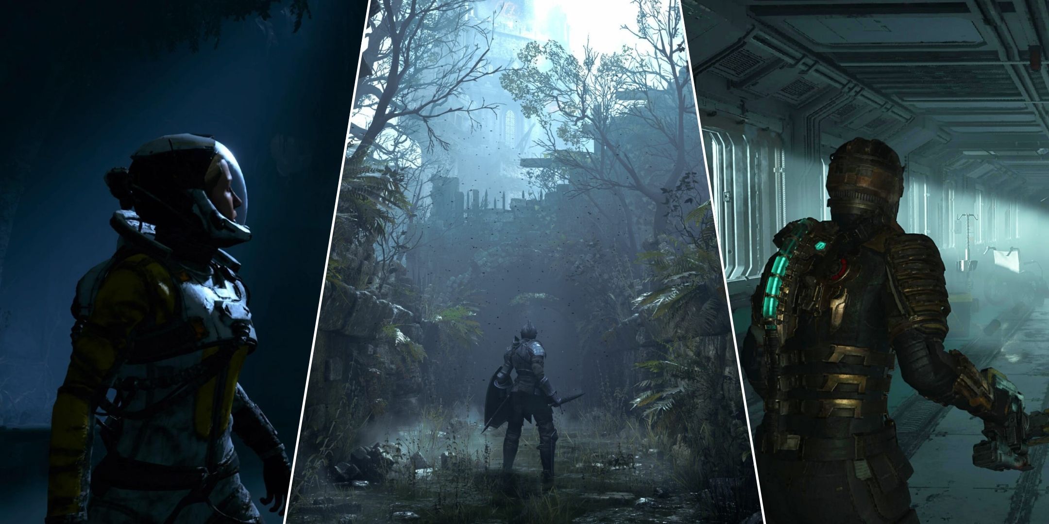 Split image of Returnal, Demon&rsquo;s Souls Remake and Dead Space Remake.