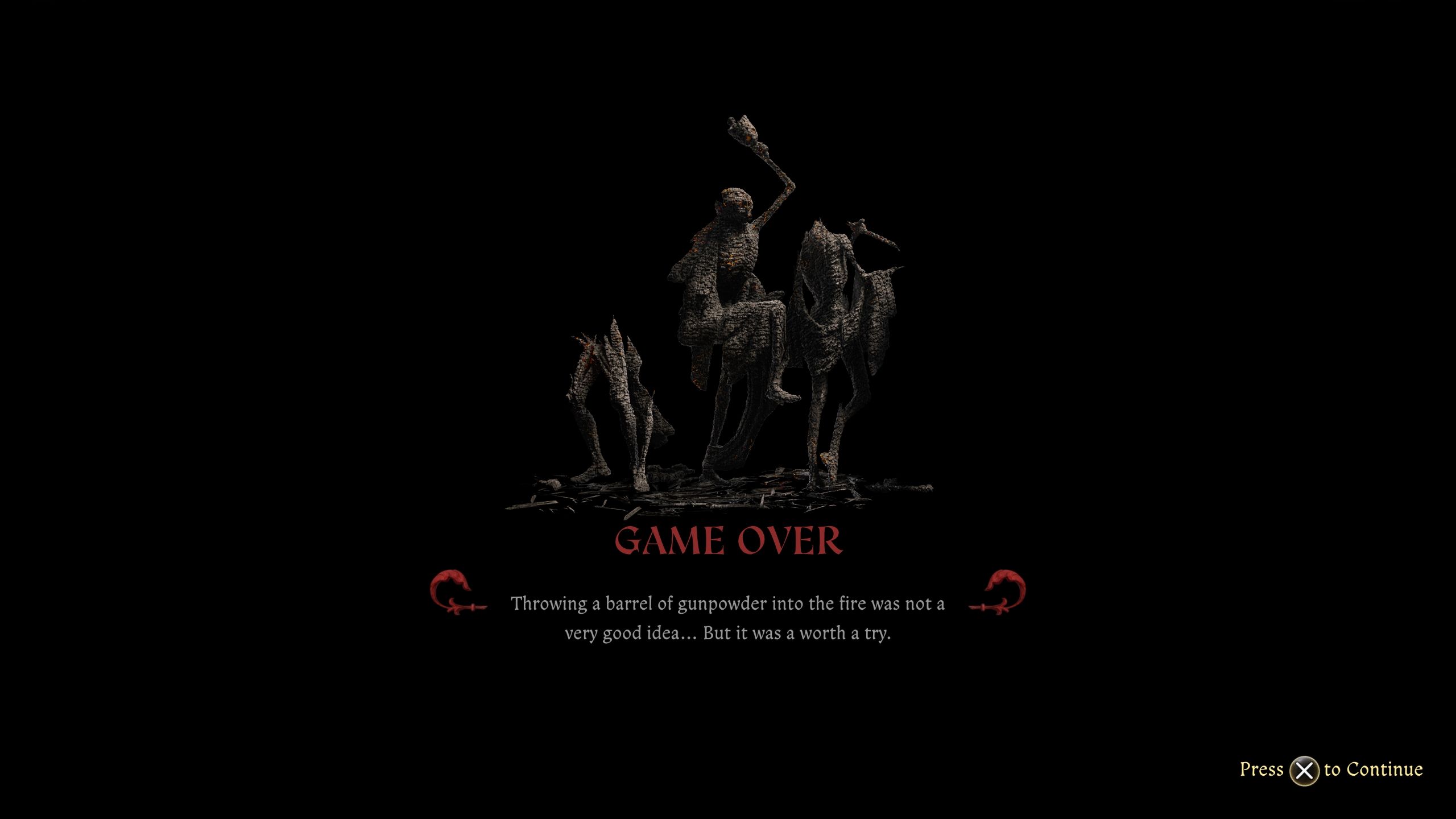 Death screen after Henry put black powder into the fire - kcd2