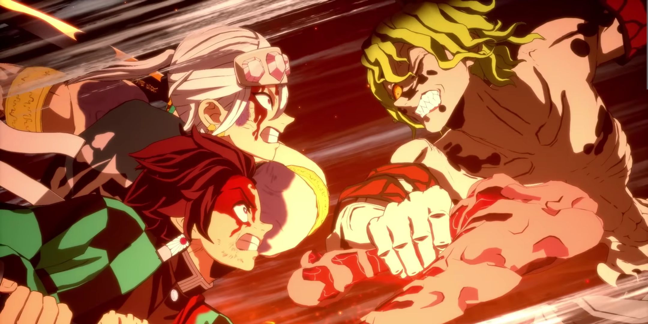 Tanjiro fighting with Gyutaro in Demon Slayer: The Hinokami Chronicles 2.