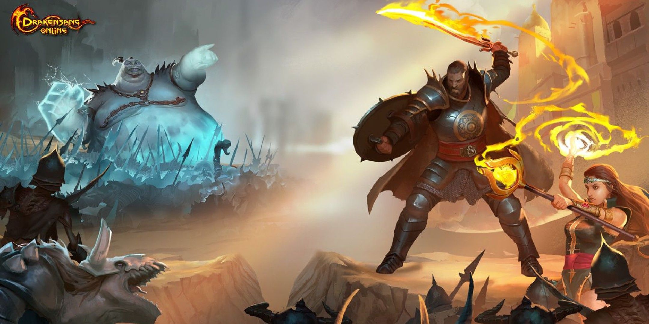 Drakening online image in which two adventures face many monsters.
