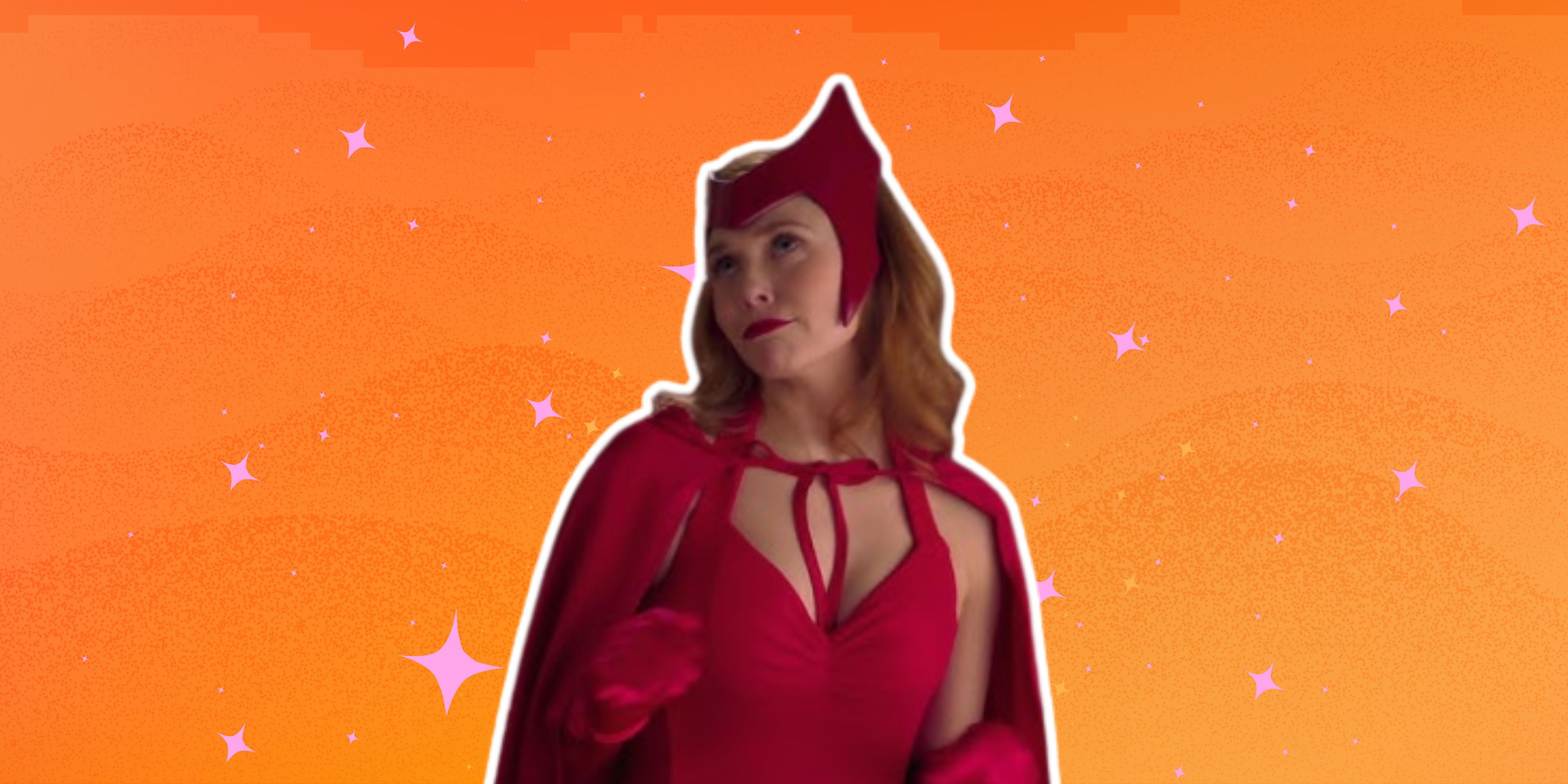 Elizabeth Olsen as Scarlet Witch on orange background