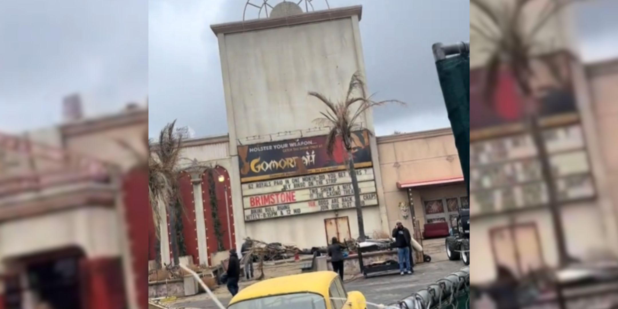 A set for Fallout season 2 filming, showing the New Vegas strip