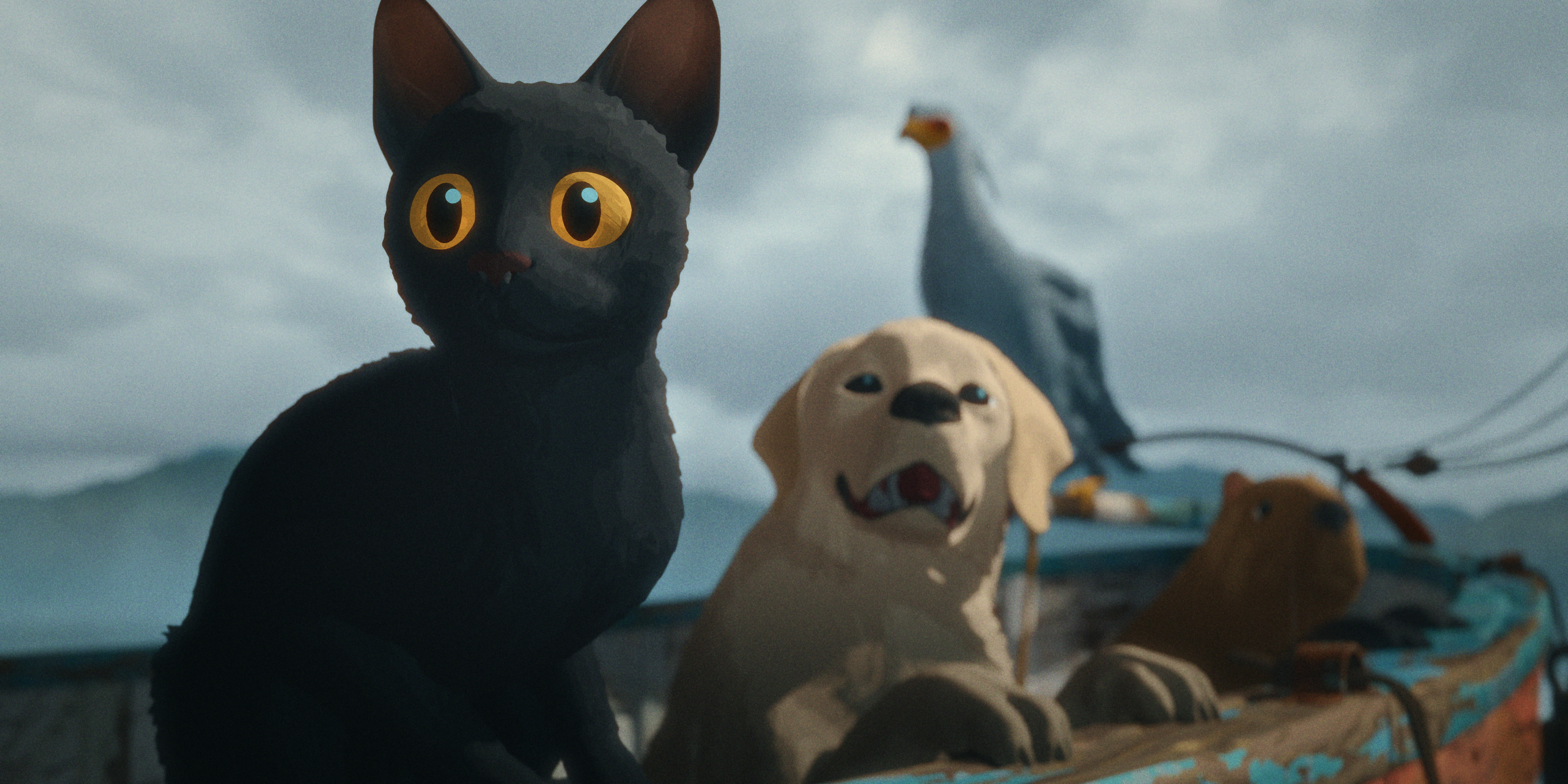 Black Cat and golden retriever in Flow.