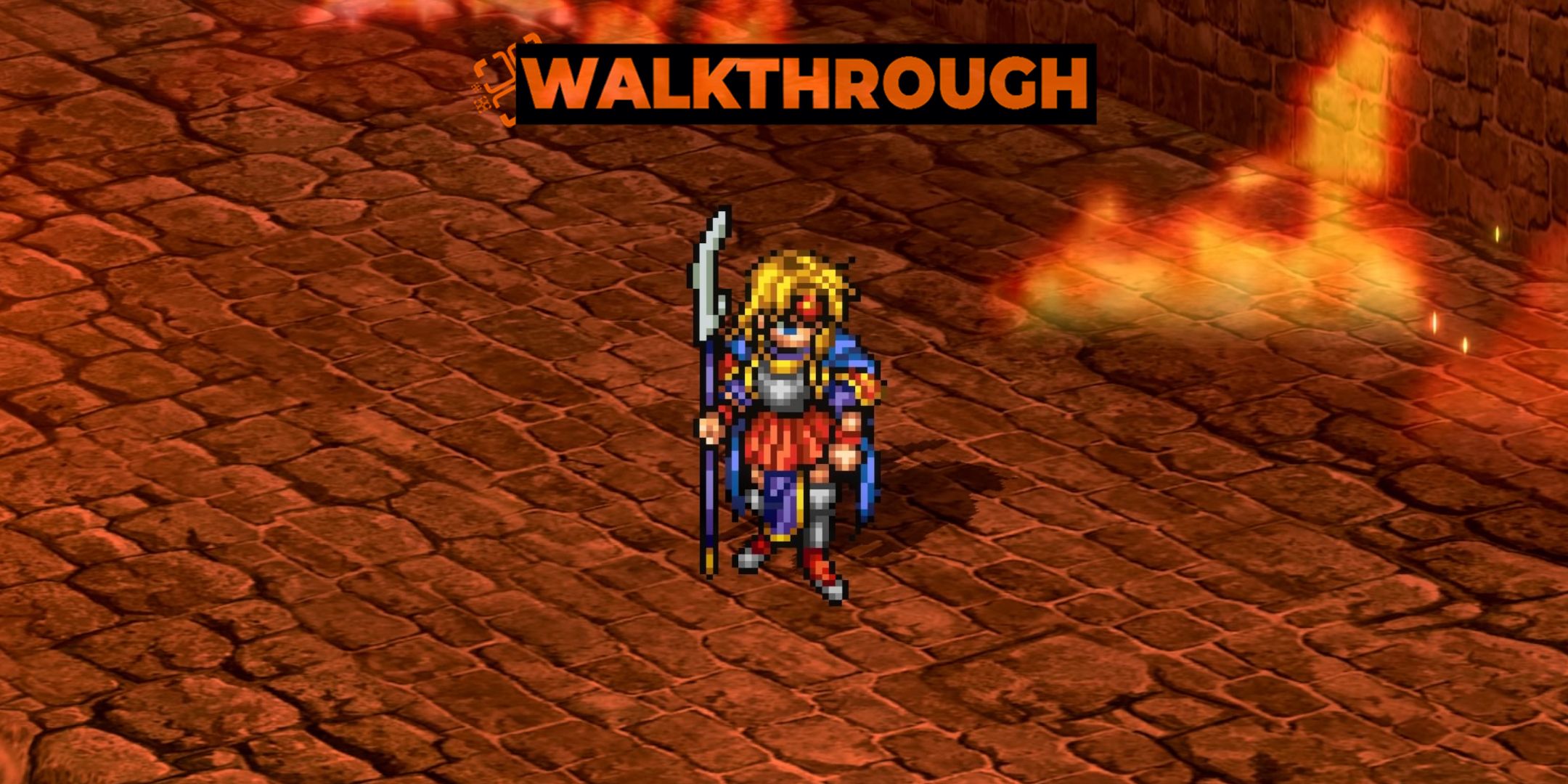 General Sonya Shulen standing in amongst the flames in Suikoden 1 HD Remaster.-1